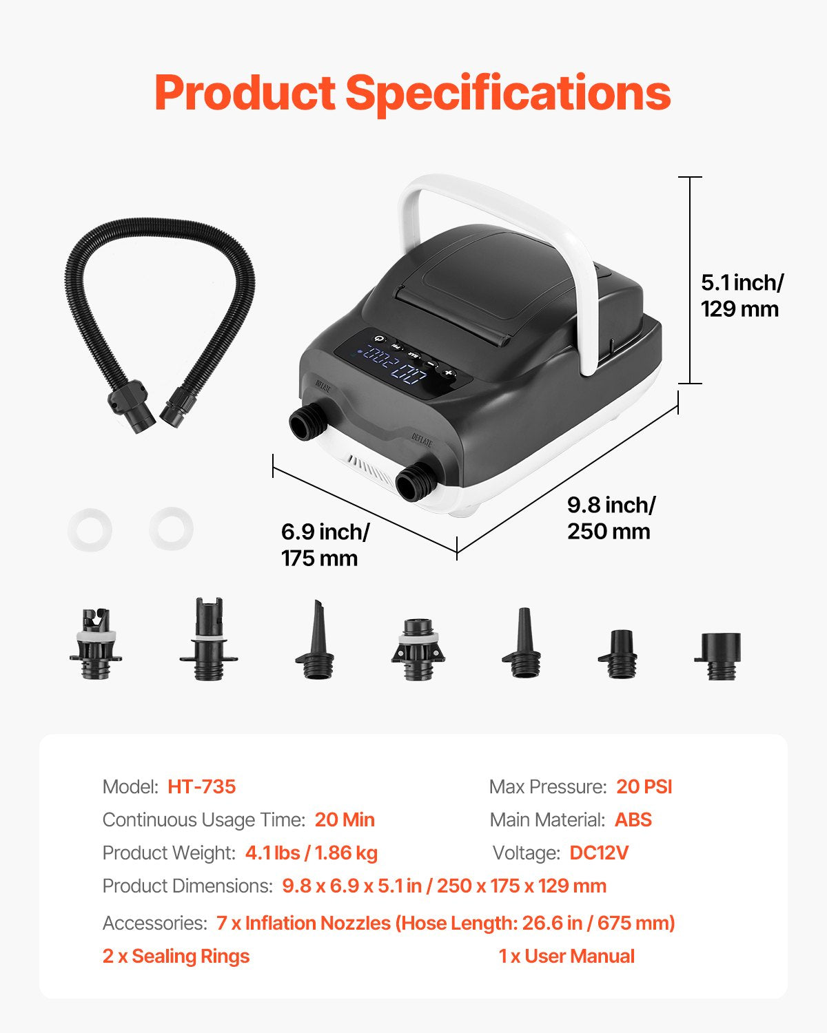 Paddle Board Pump, 20PSI High Pressure, Dual Stage Inflation & Deflation SUP Air Pump with Auto-Off Function and 12V DC Car Connector, Ideal for Inflatable Paddle Board, Tent and Mattress