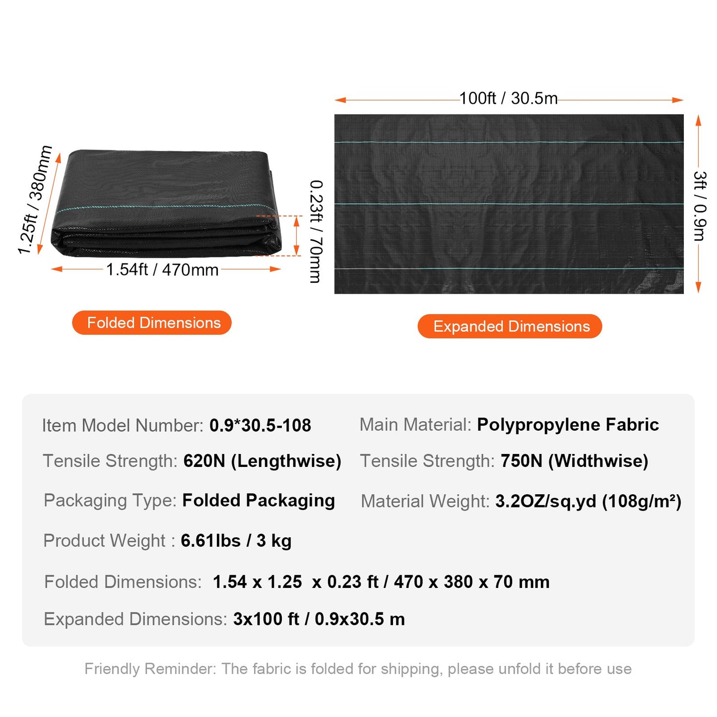 Ogrässpärrtyg för landskapsarkitektur, 3*100FT kraftig ogrästyg för trädgården, vävd PP-ogräsbekämpningstyg, uppfartstyg, geotextiltyg för landskapsarkitektur, marktäckare, ogräsmatta, svart