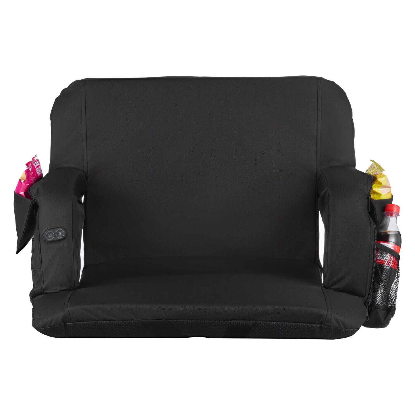 Stadionsits, 635 mm uppvärmd stadionsits, uppvärmd läktarsits med 4 fickor för läktare, 3 nivåer av värme och 6 vibrationslägen, bärbar uppvärmd stadionsits för camping, sportevenemang