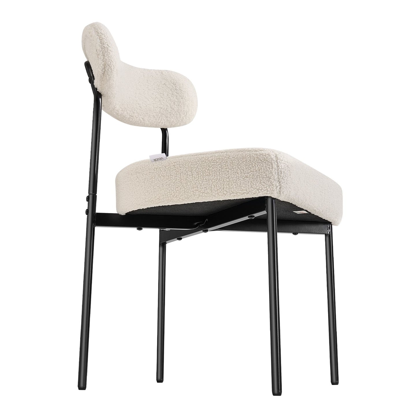 Boucle Dining Chairs Set of 2, Mid Century Modern Sherpa Accent Chairs, Upholstered Side Chair for Dining Table, Space-Saving White Kitchen Table Chair with Curved Backrest and Black Metal Legs