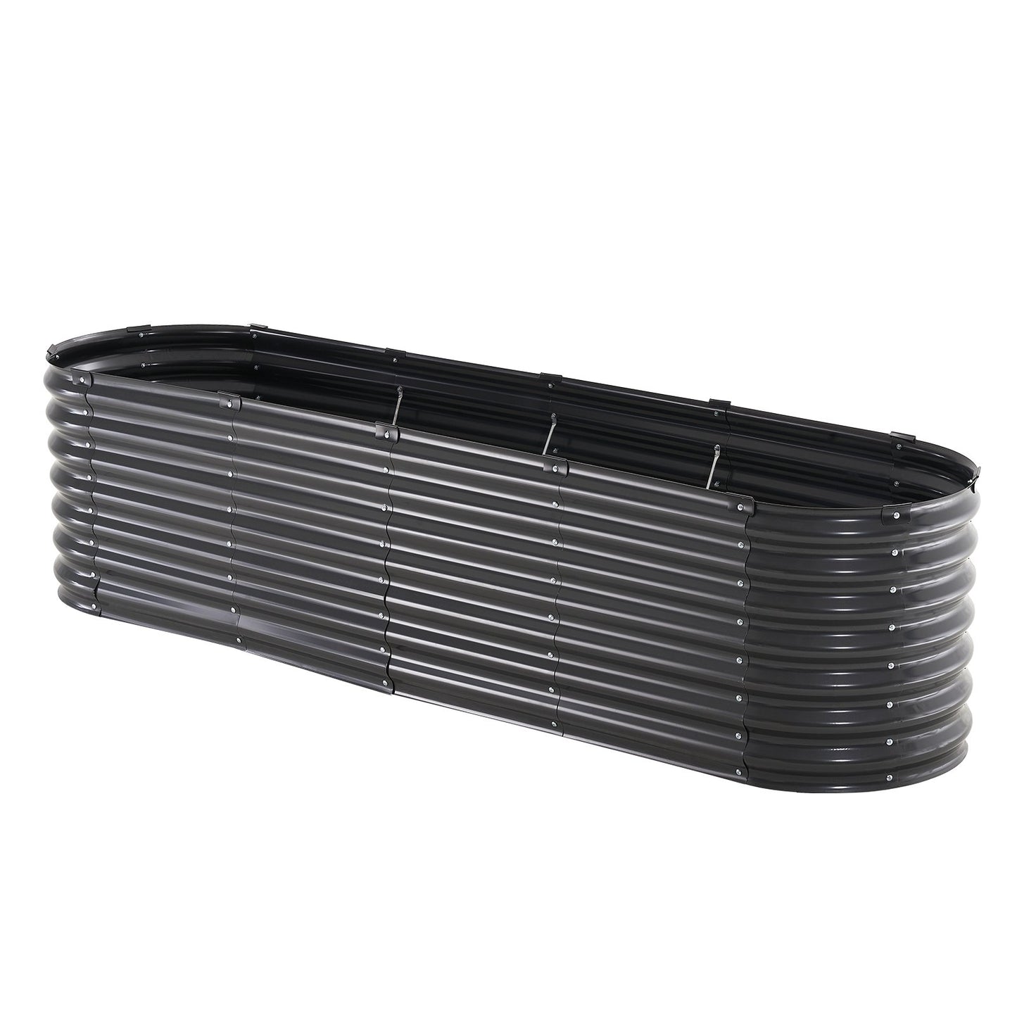 Metal Raised Garden Bed, 8 x 2 x 2 ft Outdoor Galvanized Planter Box, with Open Bottom, Large Oval Planter Raised Bed for Gardening Vegetables, Flowers, Herbs, and Succulent Plants, Dark Gray