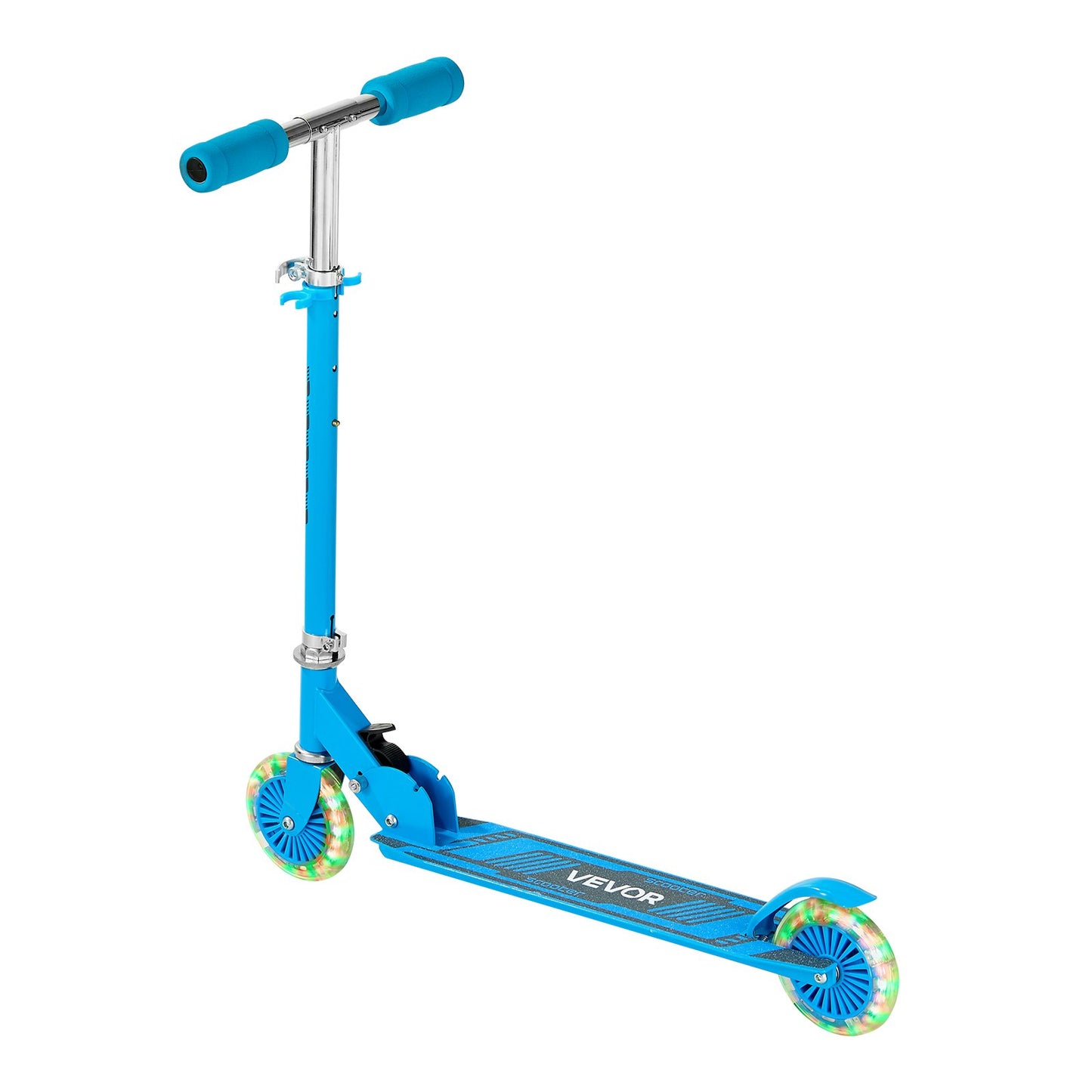 Sparkcykel för barn från 3 år, 2-hjulig sparkcykel med upplysta hjul, justerbart styre, brett halkfritt däck, hopfällbar lättviktsram för pojkar och flickor upp till 49,9 kg, blå