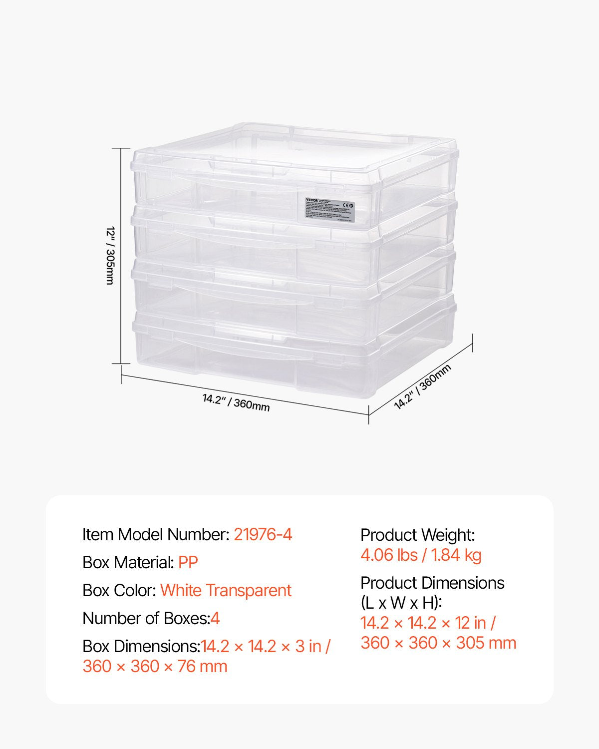 Scrapbook Paper Storage, 4 Pack Stackable Plastic Board Game Boxes, Clear Multi-Purpose Document Case with Rounded Corners and Double Latches, for Office Essentials Tools Arts Crafts Supplies