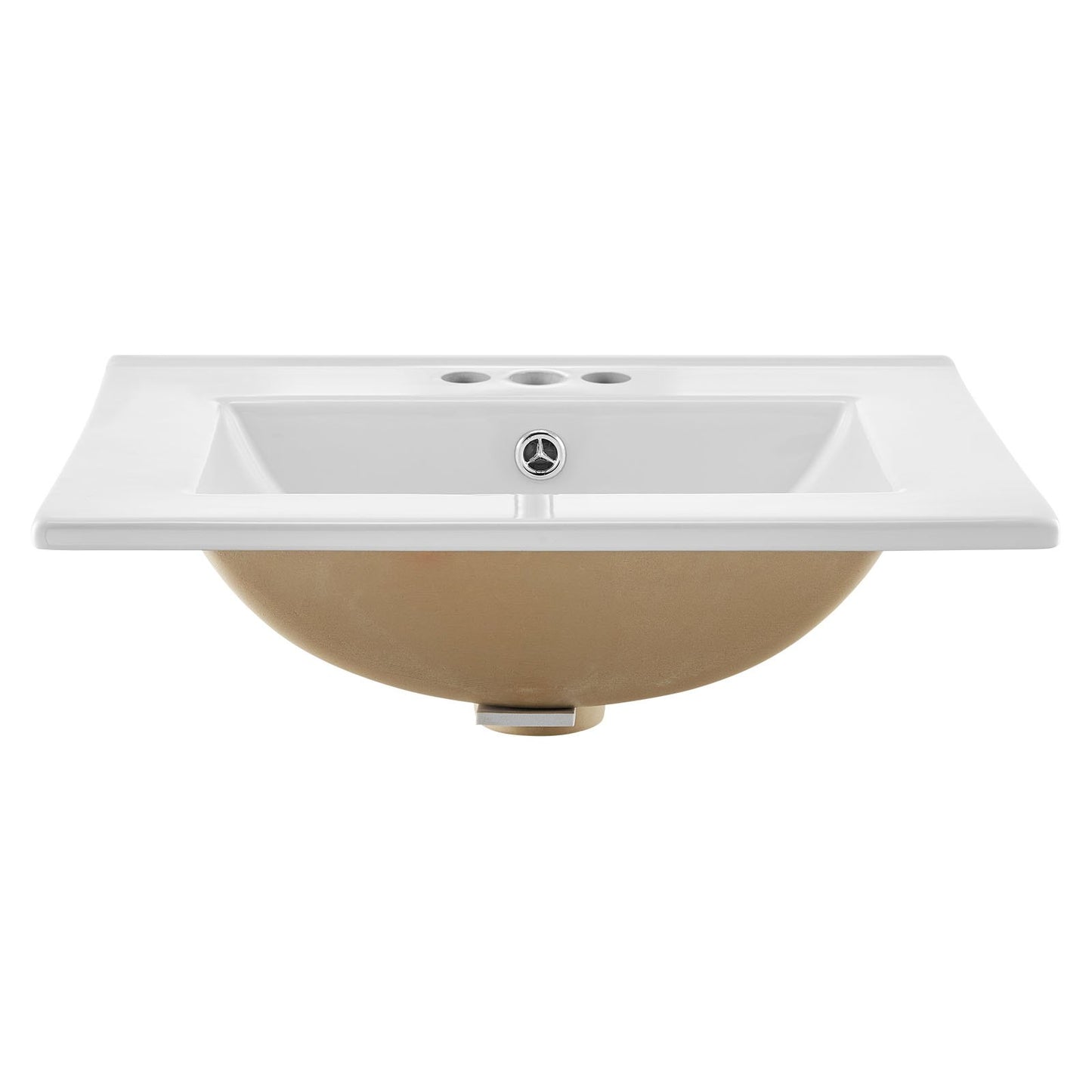 Semi Recessed Bathroom Sink, 510 x 465 mm Rectangular White Ceramic Vessel Sink with Overflow and 3 Faucet Holes, Drop in Modern Lavatory Vanity Bath Wash Bowl Basin Rectangle for Small Space