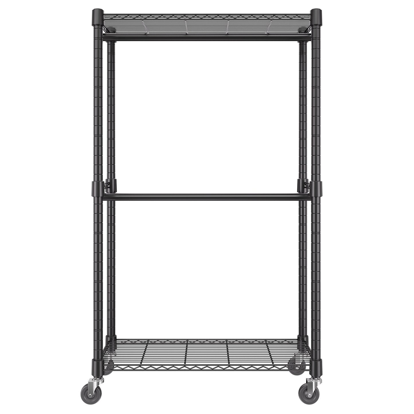 Heavy Duty Clothes Rack, Double Hanging Rods Clothing Garment Rack with Bottom and Top Storage Tier, Rolling Clothing Rack for Hanging Clothes, 2.5cm Diameter Thicken Steel Tube Hold Up to 136.1kg
