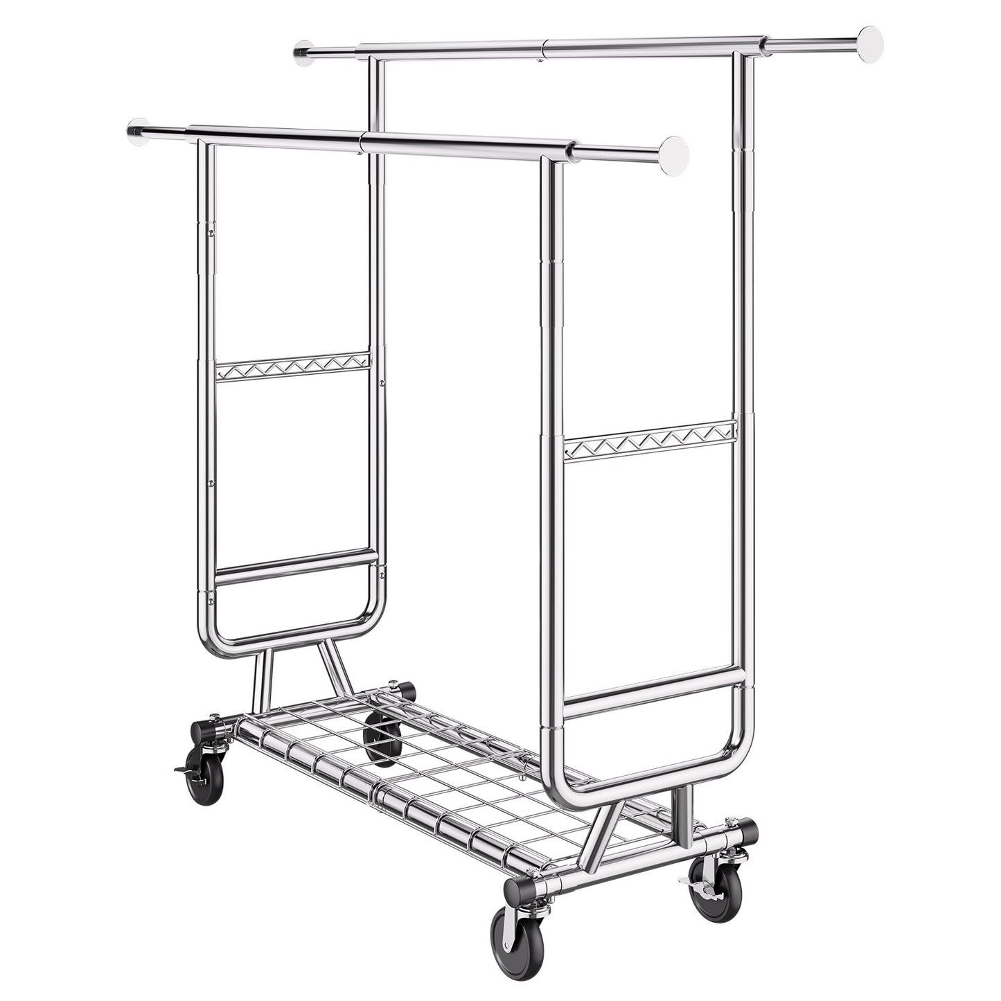 Kraftig klädställning, dubbel hängstång för kläder, justerbar höjd och utdragbar längd med klädställning i botten, 272,2 kg lastkapacitet