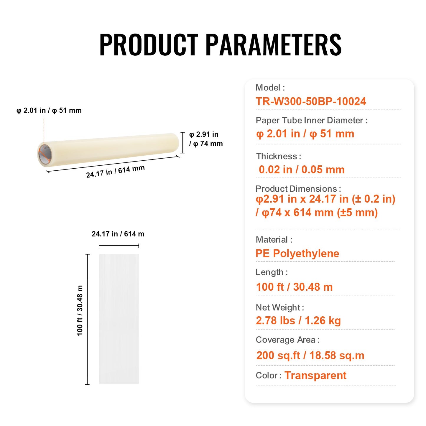 Carpet Protection Film, 24" x 100' Floor and Surface Shield with Self Adhesive Backing & Easy Installation, Polyethylene Adhesive Car Mat Protection Film Roll for Construction & Renovation