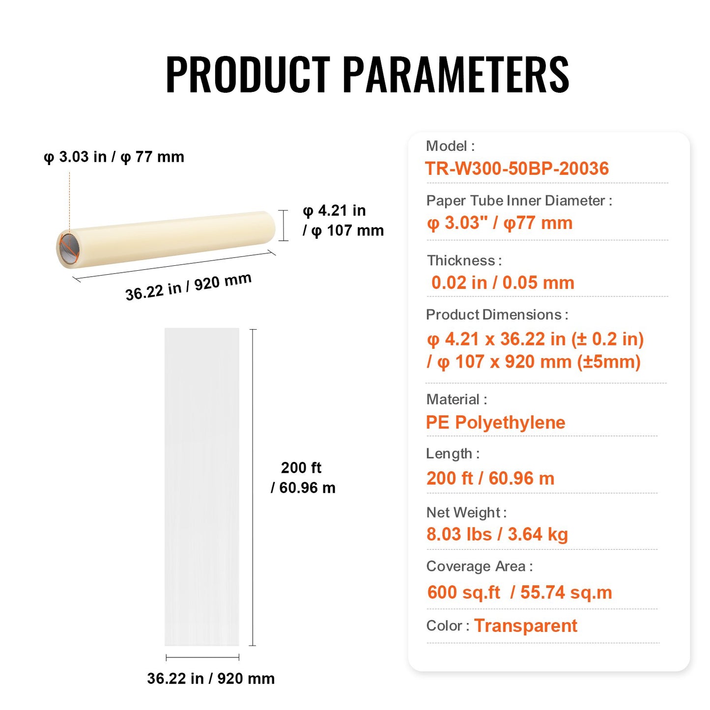 Carpet Protection Film 91.4cm x 61m Self Adhesive Car Mat Protector PE