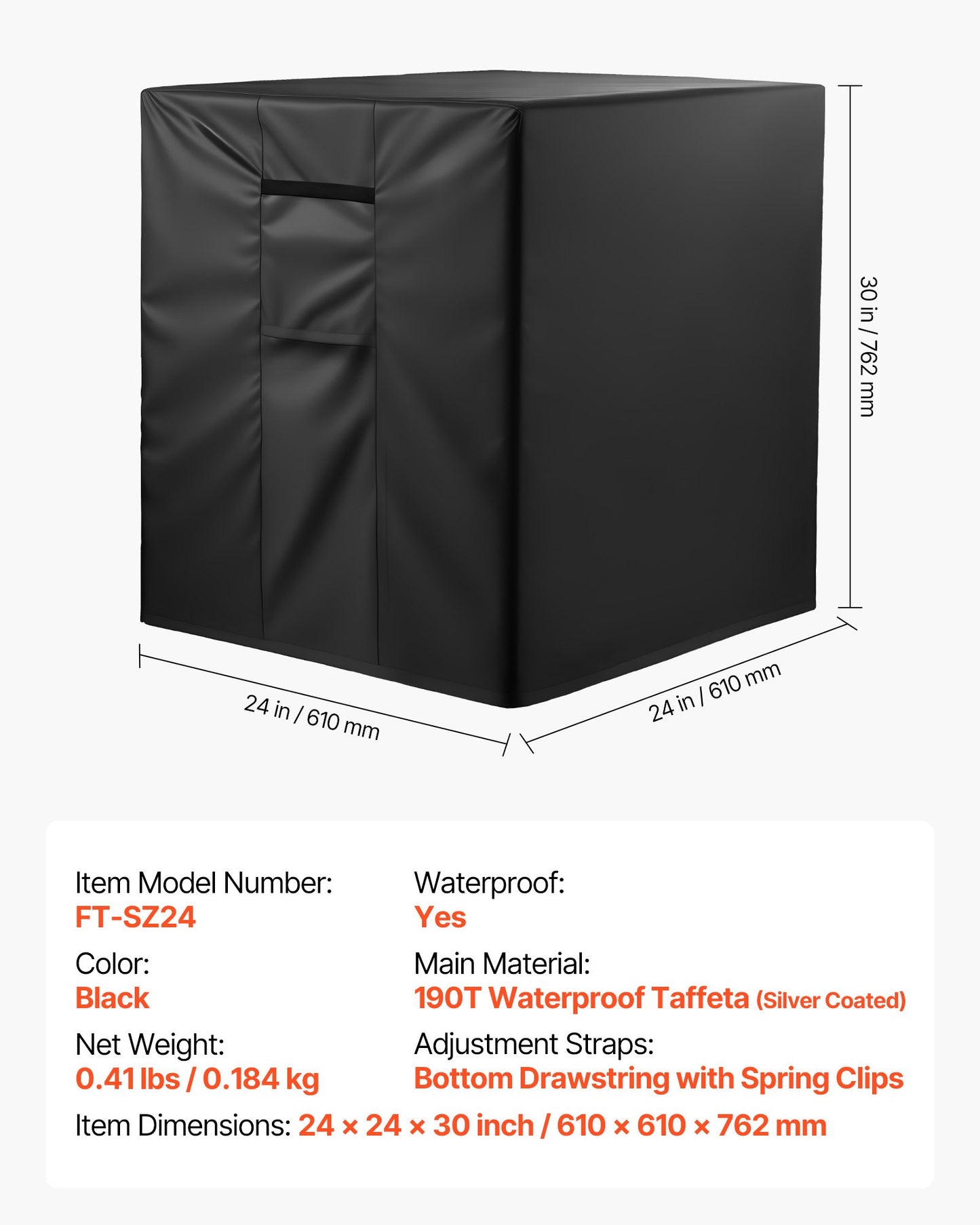 Luftkonditioneringsskydd, 610 x 610 x 762 mm AC-skydd för luftkonditioneringsenhet, tre lager, vattentätt polyestertyg, nätventilation, universalskydd för utomhus- och utomhus-AC-enhet, svart