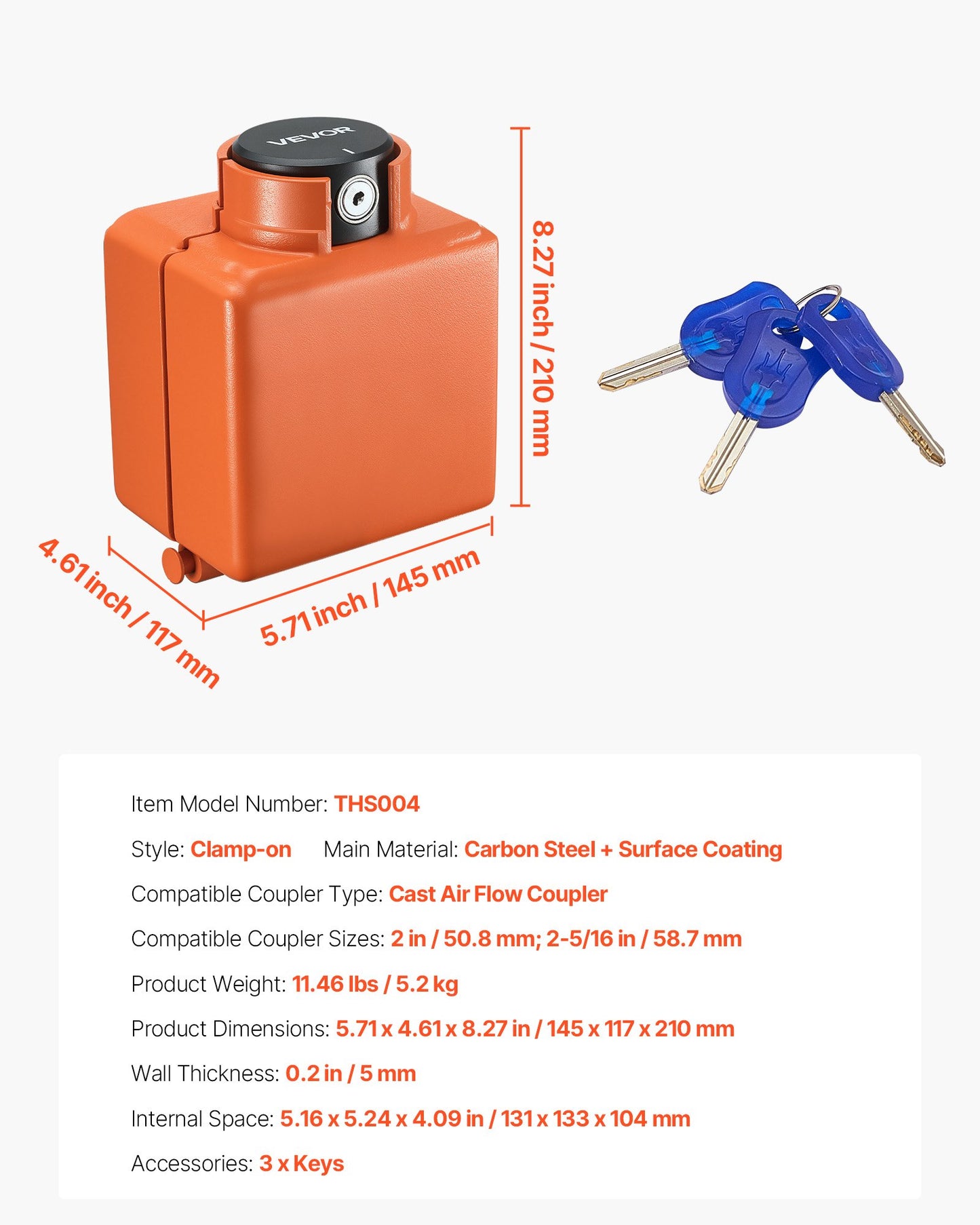 Collar Coupler Lock, Fits 50.6 & 58.6 mm Demco Cast Head Couplers, Trailer Hitch Lock with 3 Keys Secures Security Chains, Rust-resistant, Anti-Theft RV Trailer Locks for RV, Trailer, Boat