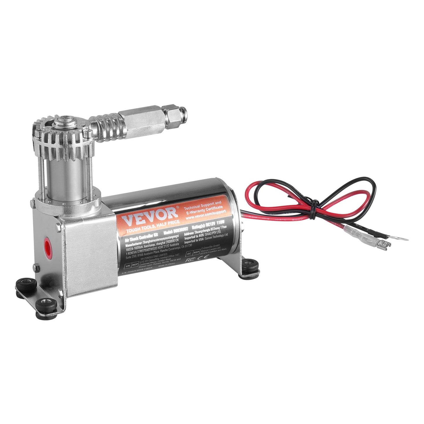 Air Shock Controller Kit, 12V 100PSI On Board Air Compressor System, Air Ride Suspension Compressor Kit with Single Path System, Pressure Gauge & Air Line for Trucks Vans