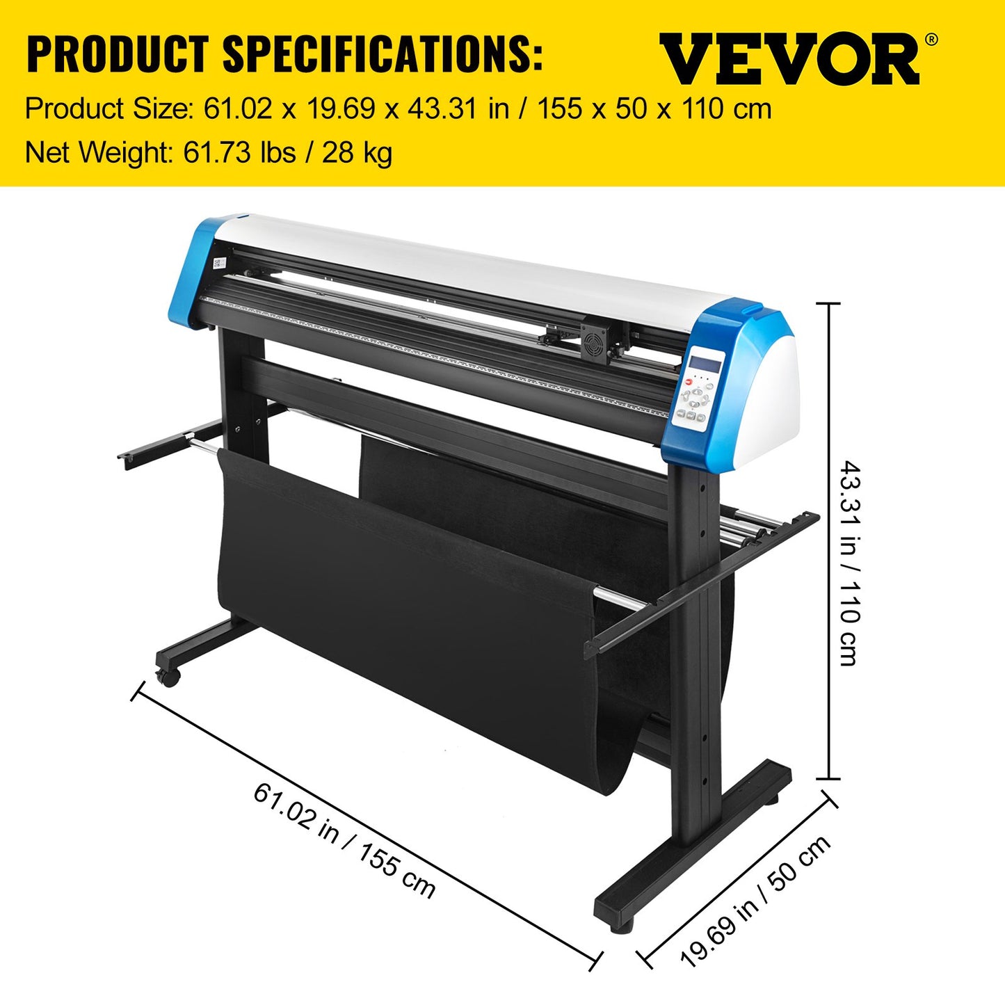 53-Inch Semi-Automatic Contour Vinyl Cutter Plotter Manual Positioning