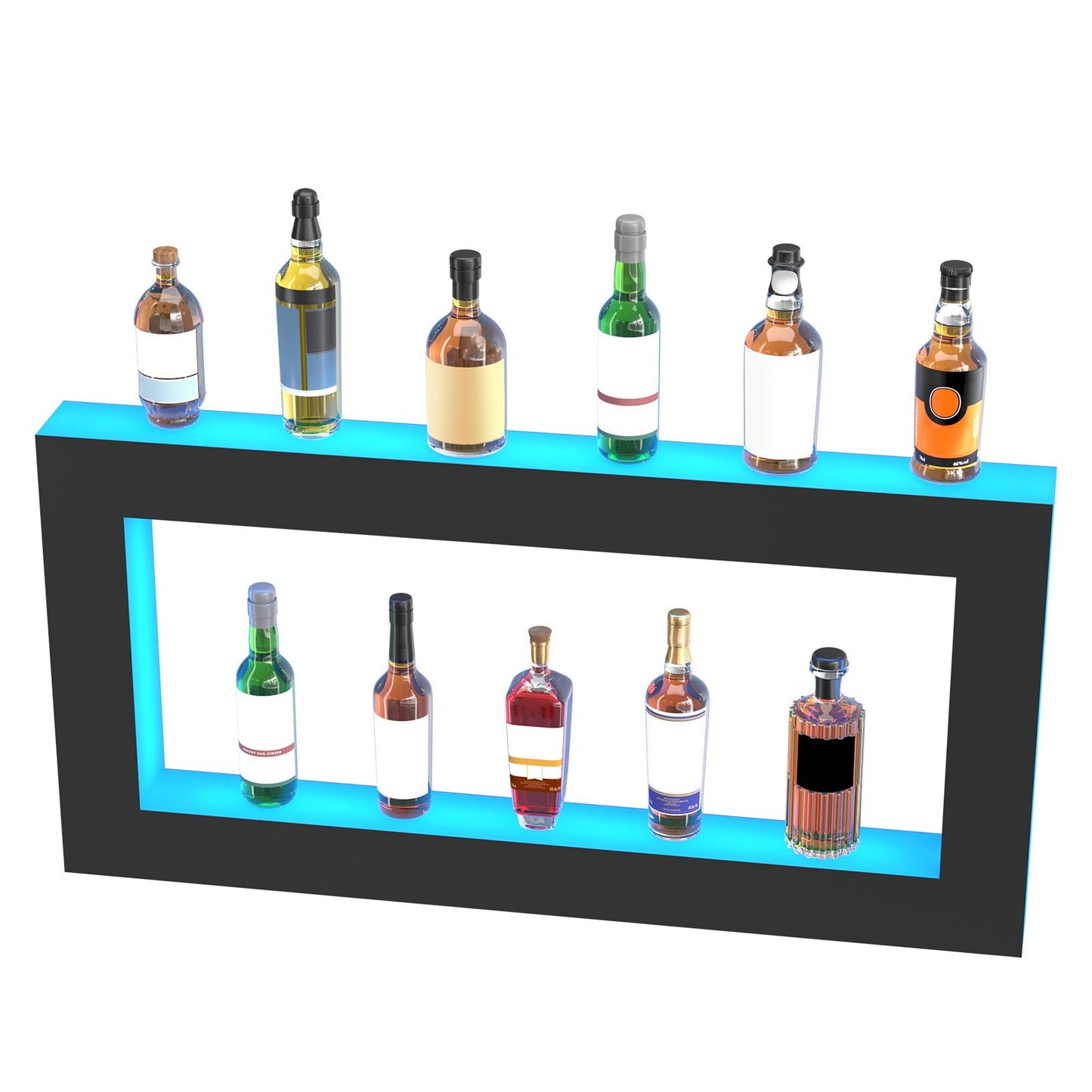 LED Lighted Liquor Bottle Display, Square 48 Inch, Illuminated Home Bar Shelf with RF Remote & App Control 7 Static Colors 1-4 H Timing, Acrylic Wall-Mounted Drinks Lighting Shelf for 24 Bottle