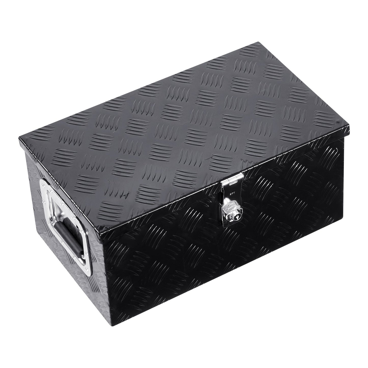 Verktygslåda i kraftigt aluminiumflak, ränderpläterad verktygslåda med sidohandtag och låsnycklar, förvaringslåda för släpvagn, pickup, husbil, 20"x12"x9.5"(508x304.8x241.3mm), svart
