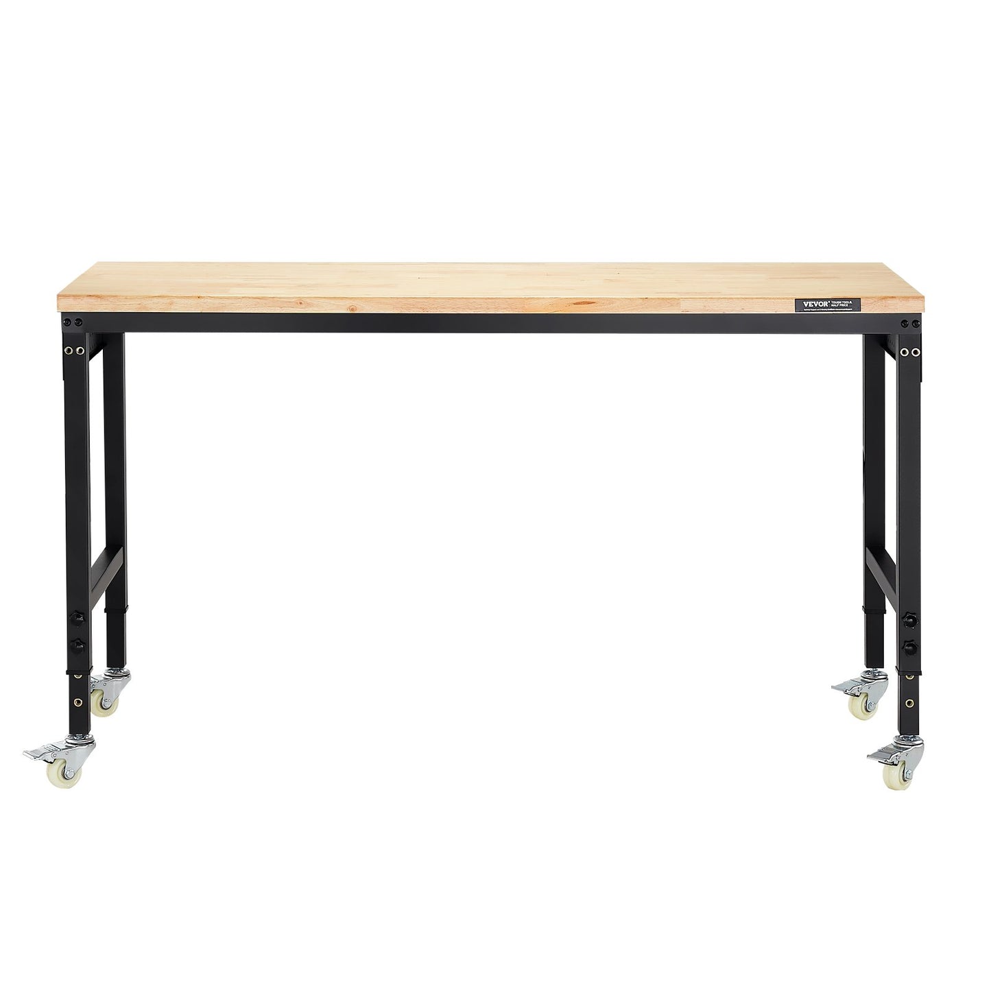 1524 mm Adjustable Workbench, 907 kg Load, Work Bench with Power Outlet, Wheels, and Pegboard, Heavy Duty Oak Wood Top Work Table for Garage, Workshop, Office, and Home