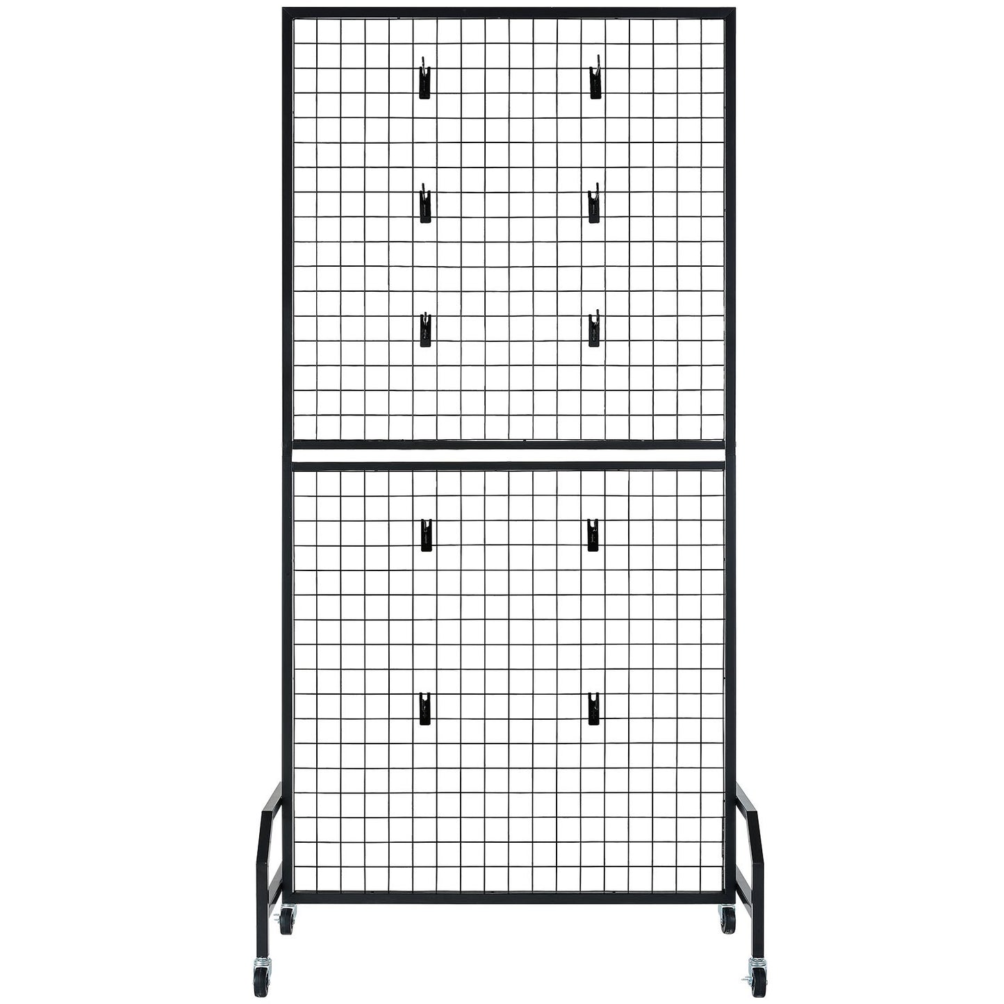 2 Packs Grid Wall Panels, 898 x 1798 mm Wire Grid Panels Display Rack, Movable Art Display Shelf with Wheels & 10 Hooks, Black Carbon Steel Gridwall for Craft Show, Decor, Storage, Notice Board