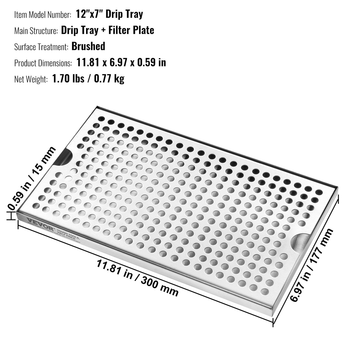 Öldroppbricka, 304 rostfritt stål Kegerator droppbrickor med 4 halkfria gummikuddar och avtagbart lock, värme-/kylbeständig öltorn dropppanna för bar restaurang kafé hem