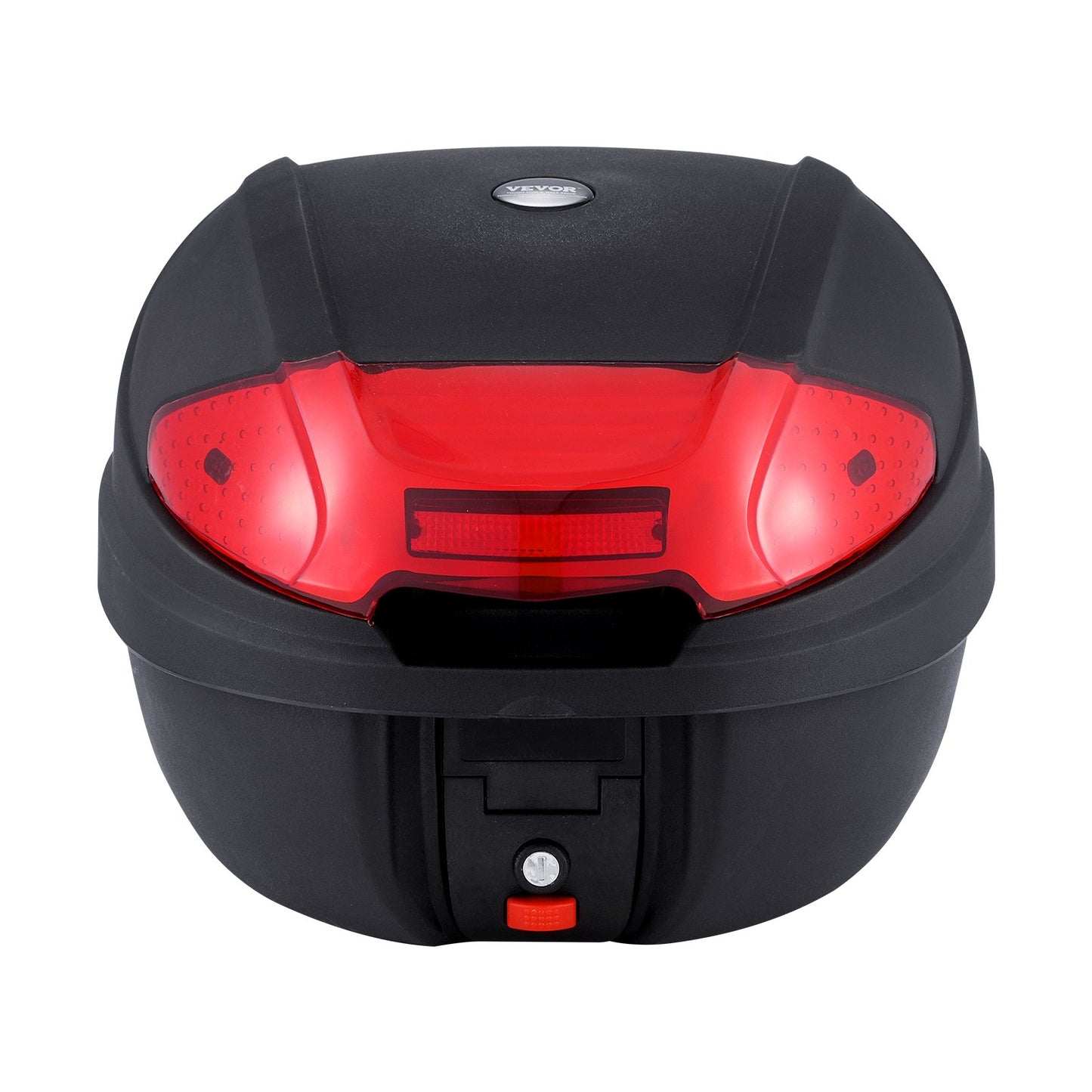 Motorcykeltoppbox, universal, slitstark PP-material, bakbox med reflekterande panel, 38L vattentät, avtagbar toppbox med bas med flera hål, passar 99 % av motorcykelramar