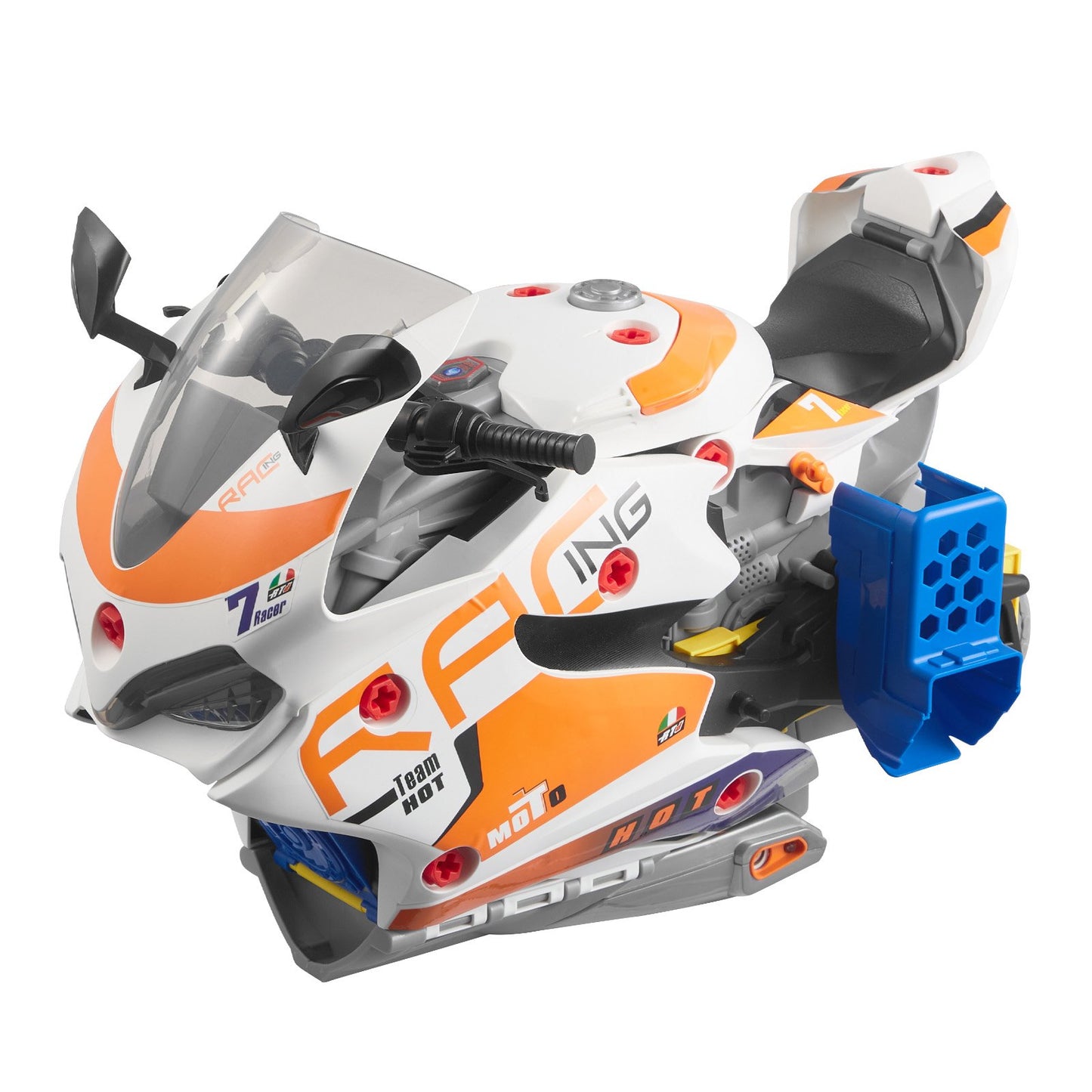 Motorcycle Engine Toy, 25 Pieces, Motorcycle Mechanic Toy with Removable Parts, Lights & Sounds, Simulated Riding & Track Racing, Kids Mechanic Workshop Set for Toddler 3 Years and Up, Yellow