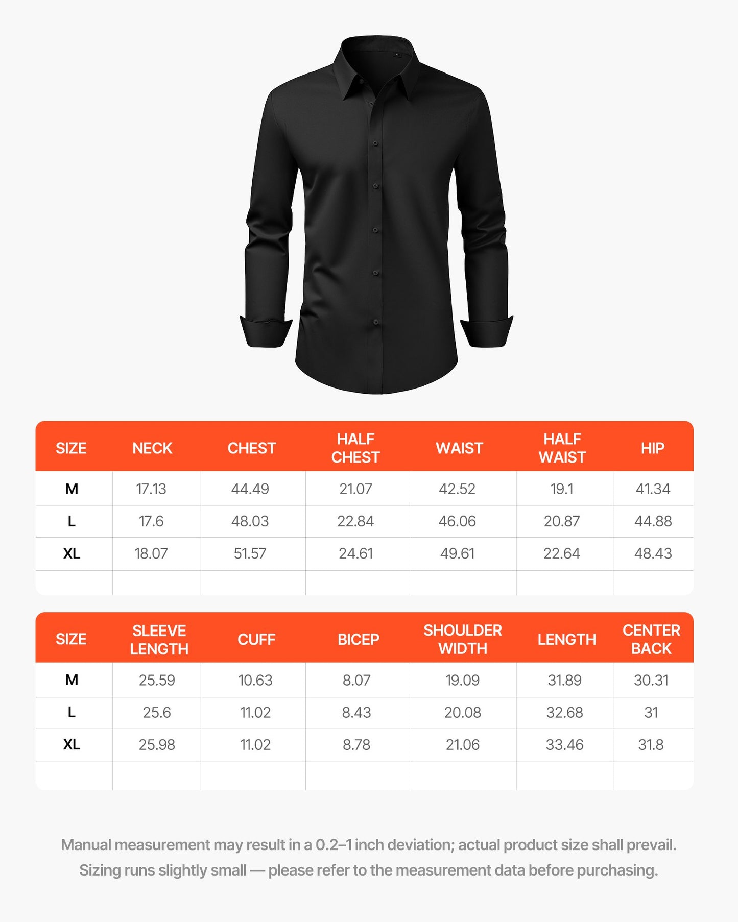 Herrskjorta med knappar, långärmad skrynkelfri herrskjorta med knappar, slim fit i mjukt stretchtyg för business casual eller formellt, arbete, bröllop, middag, svart