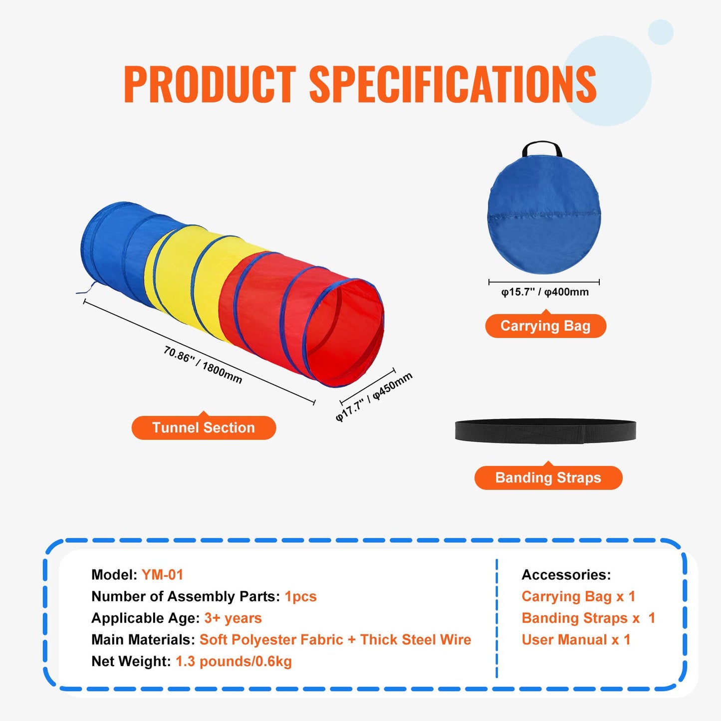 Barnlekstunneltält för småbarn, färgglad kryptunnelleksak för baby eller husdjur, hopfällbar present till pojke och flicka, inomhus- och utomhusspel, röd/gul/blå flerfärgad