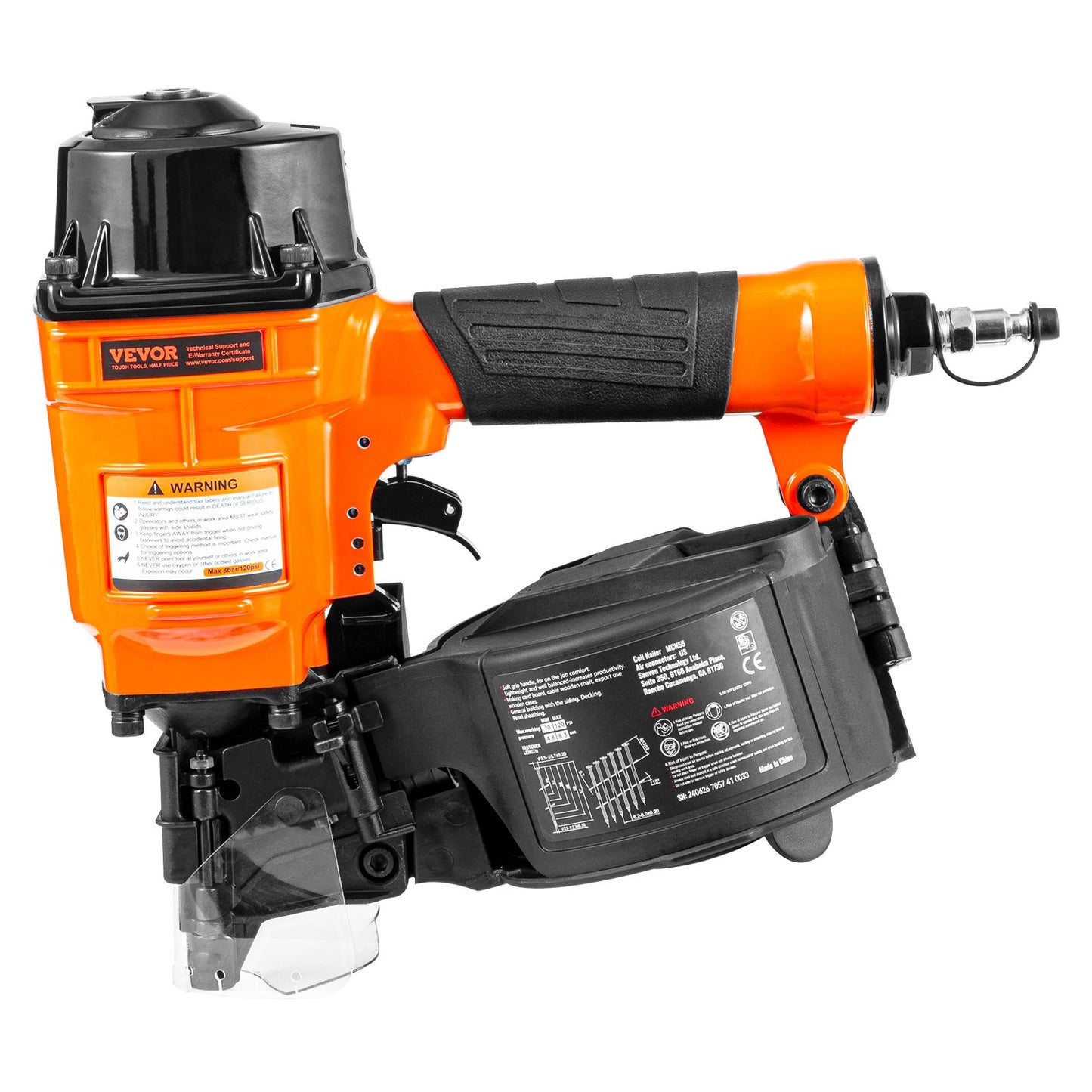 Coil Siding Nailer MCN55, 1 inch to 2-1/4 inch 15 Degree Pneumatic Siding Nail Gun, 70-120PSI Air Coil Nailer for Siding, Pallet Sheathing, Fencing, Decking