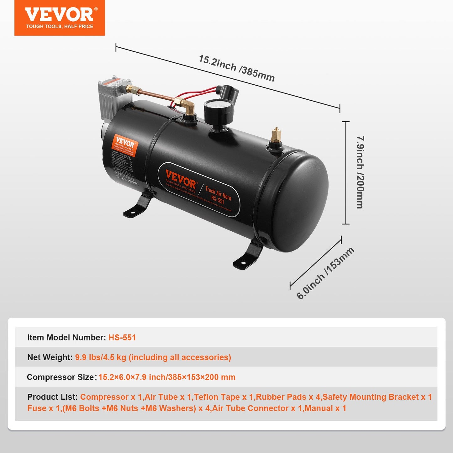 12V luftkompressor med tank 0,8 gallon/3 l, tåghornsluftkompressor, 120 psi arbetstryck inbyggt luftkompressorsystem för tåghorn, uppblåsning av däck, luftmadrasser