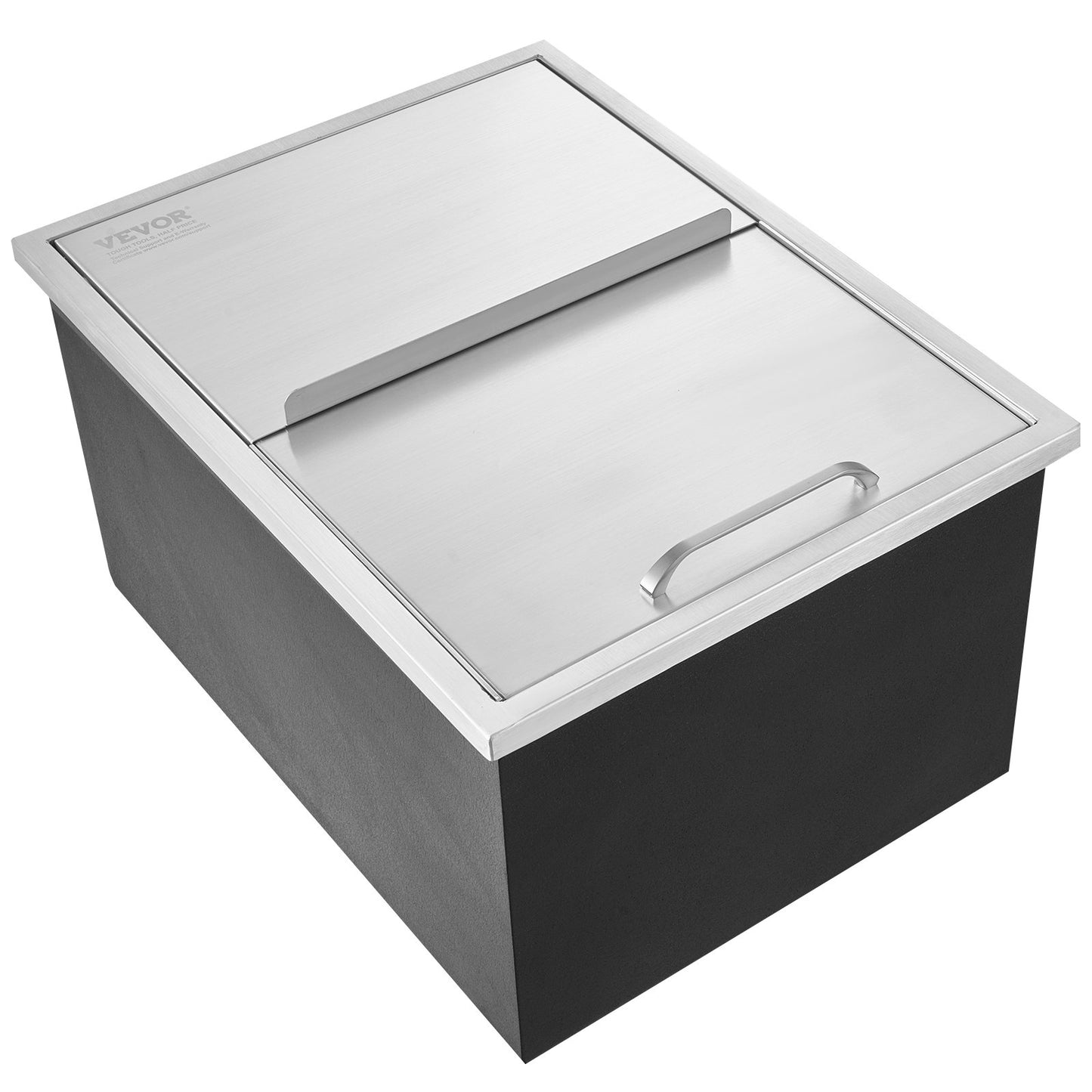 Drop in Ice Chest, 61 cm L x 46 cm W x 33 cm H Stainless Steel Ice Cooler, Commercial Ice Bin with Sliding Cover, 38.7 L Outdoor Kitchen Ice Bar, Drain-pipe and Drain Plug Included, for Cold Wine Beer