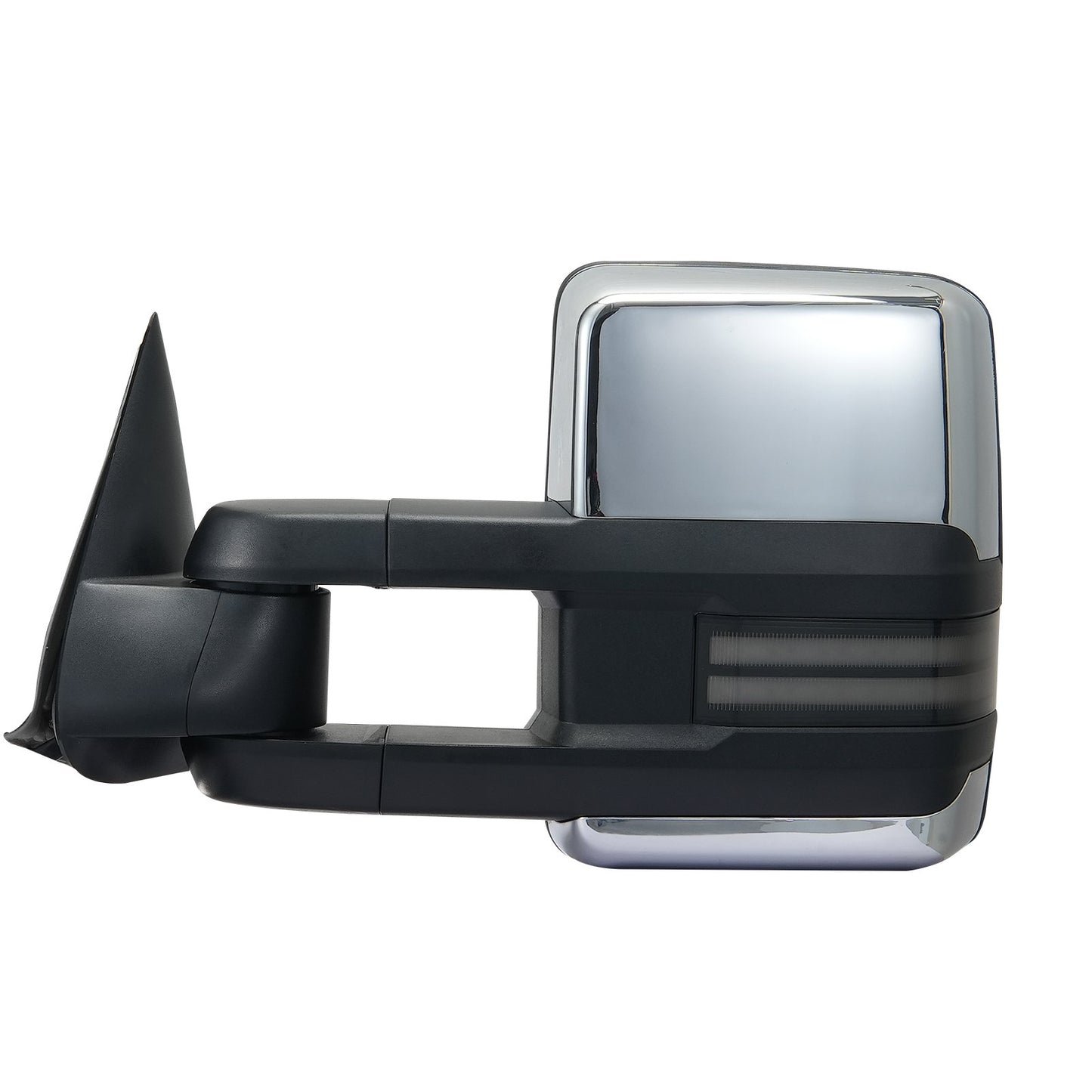 Bogserspeglar, vänster och höger parsats för Chevrolet Silverado (2003-2007)/GMC/Cadillac, elektriskt uppvärmda bärspegel med blinkers, manuellt styrbar teleskopisk infällbar, värme- och avfrostning, silver
