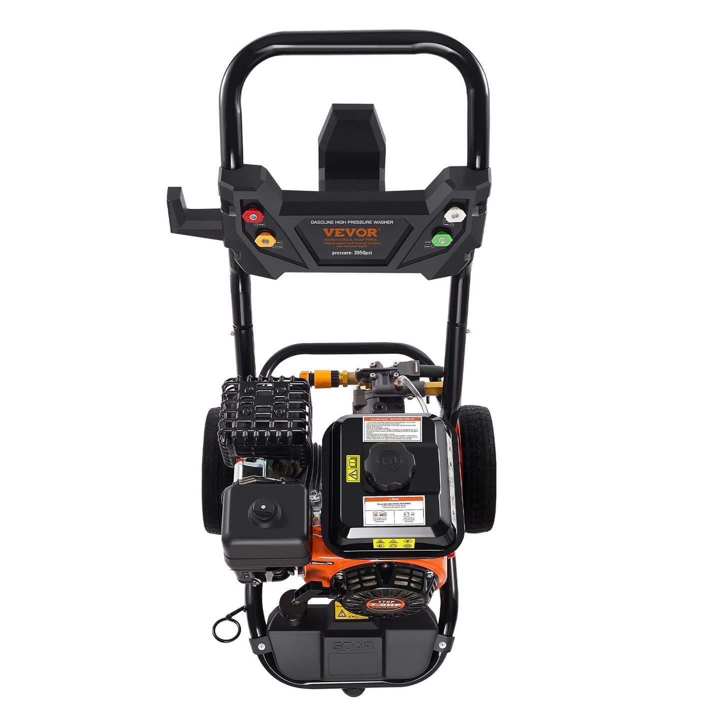 Gasdriven högtryckstvätt, 3950 PSI 10L/min, 2.6 GPM bensindriven högtryckstvätt med kopparpump, sprutpistol och förlängningsstav, 5-munstyckssats, för bilar, staket, hem, uppfarter, uteplatser, vertikal