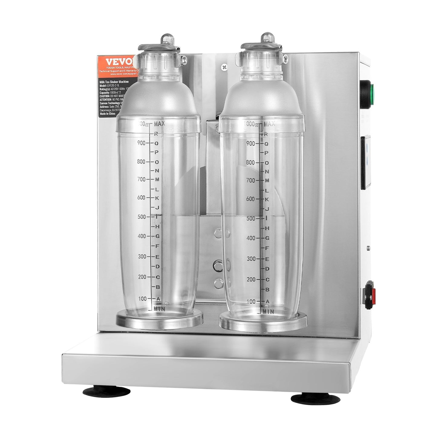 Milkshakemaskin, 120W kommersiell mjölkte-shaker, milkshake-mixer med dubbla huvuden, justerbar milkshake-mixer med 0-180s, med 1 l PC-kopp, för mjölkte-butik