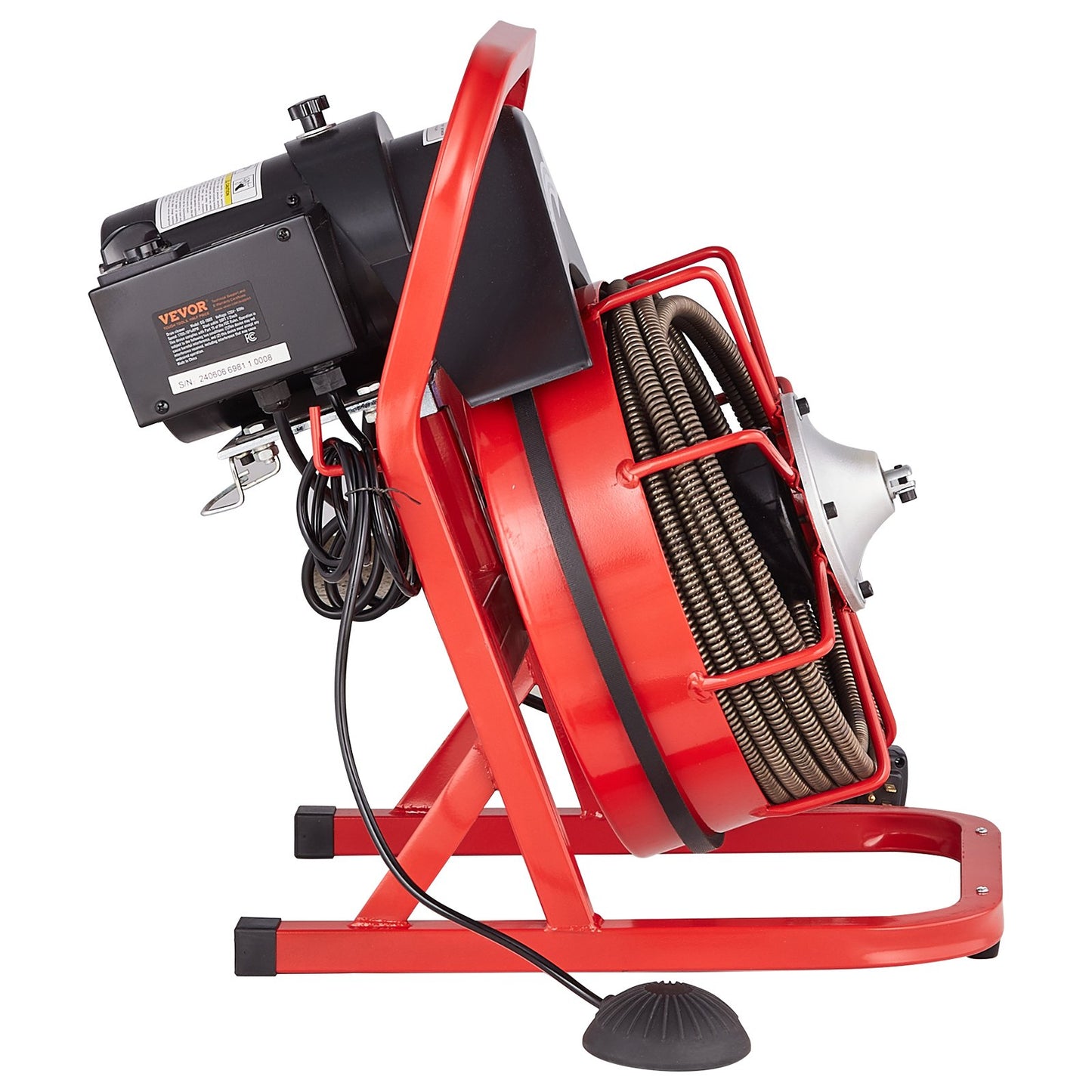 Drain Cleaner Machine 50FT x 1/2 Inch, Sewer Snake Auger Manual Feed, 250W Electric Drain Cleaning Machine with 4 Cutters & Air-activated Foot Switch for 2" to 4" Pipes