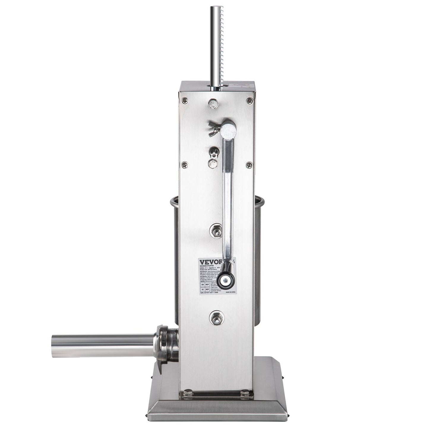 Manual Sausage Stuffer, 5LBS/3L Capacity, Two Speed 304 Stainless Steel Vertical Sausage Stuffer, Sausage Filling Machine with 4 Stuffing Tubes, Suction Base for Household or Commercial Use