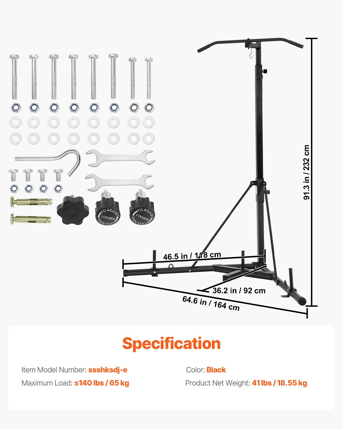2 in 1 Punching Bag Stand, Steel Heavy Duty Workout Equipment, Adjustable Height Boxing Punching Bag Stand with Pull Up Bar, Freestanding Sandbag Rack, Holds Up to 140 lbs, for Home Gym Fitness