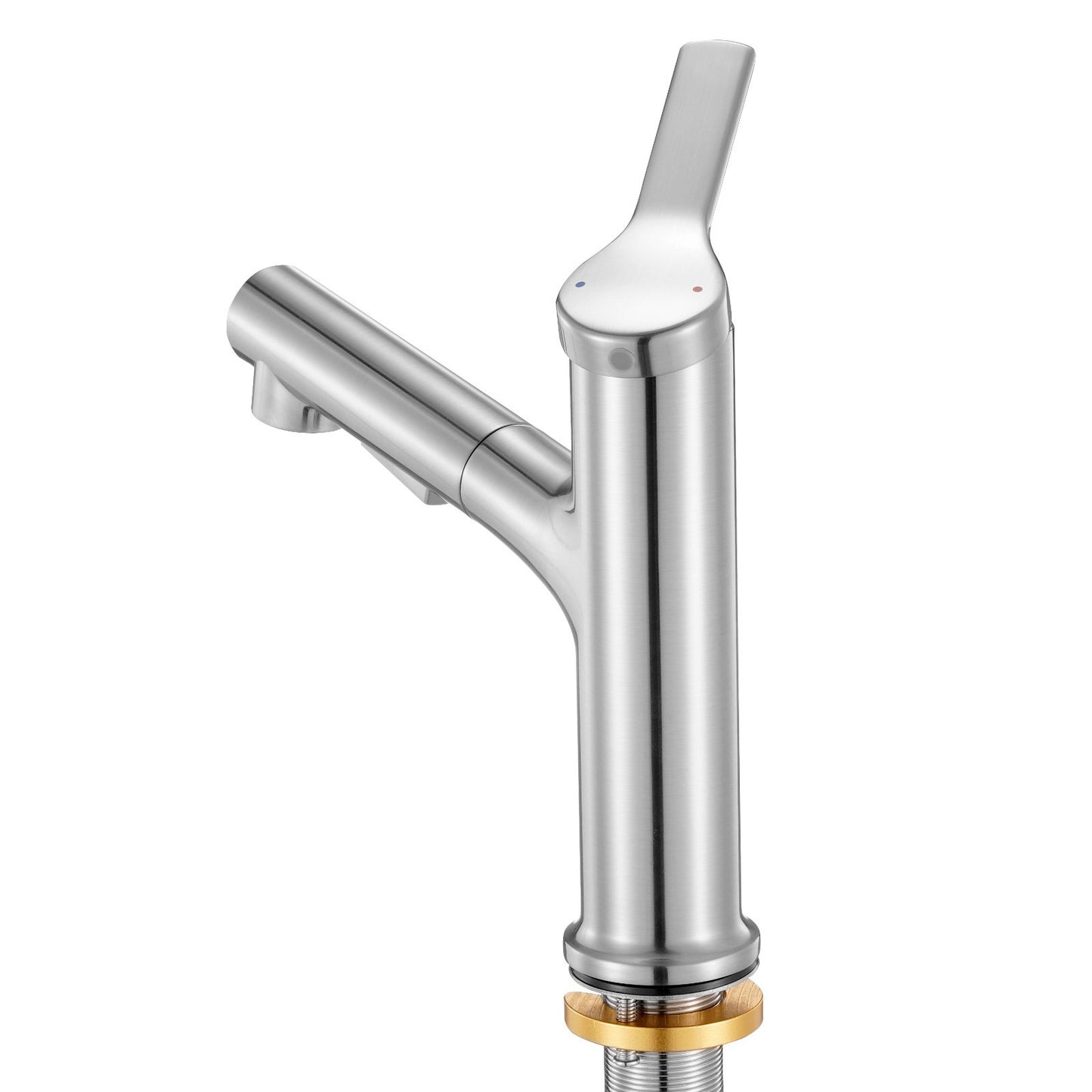 Single Handle Sink Faucet, Single Handle Pull Out Faucet 1 or 3 Hole, Brushed Nickel Stainless Steel Sink Faucets with Push-Button Switch, Suitable for Bathroom, RV, Public Restroom, Lead-free