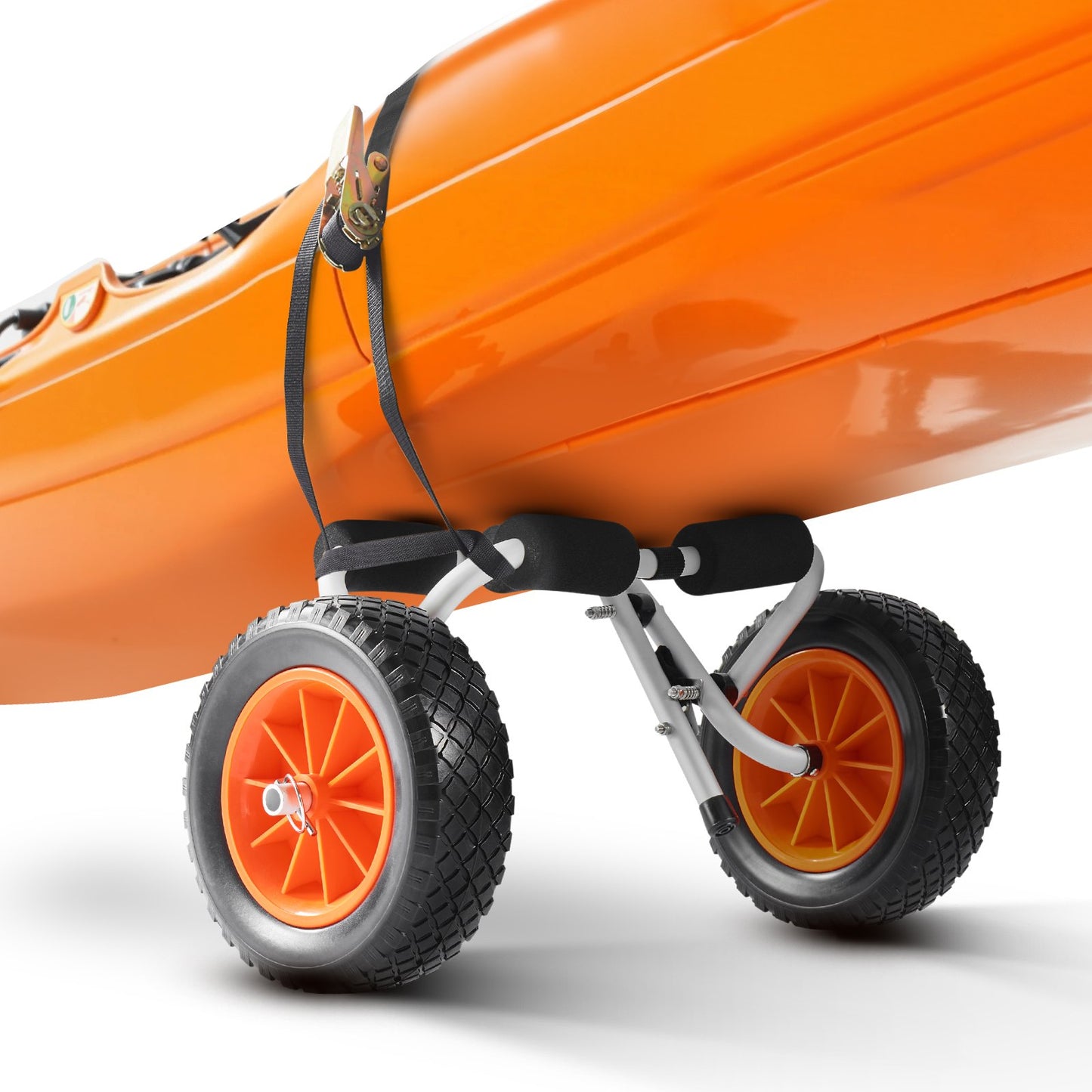 Kayak Cart, 90 kg Load Capacity, Foldable Kayak Trolley with 25.4 cm Solid Rubber Tires & 1 Ratchet Strap, Paddle Board Trolley for Carrying Kayaks, Canoes, Paddleboards, Float Mats, Jon Boats