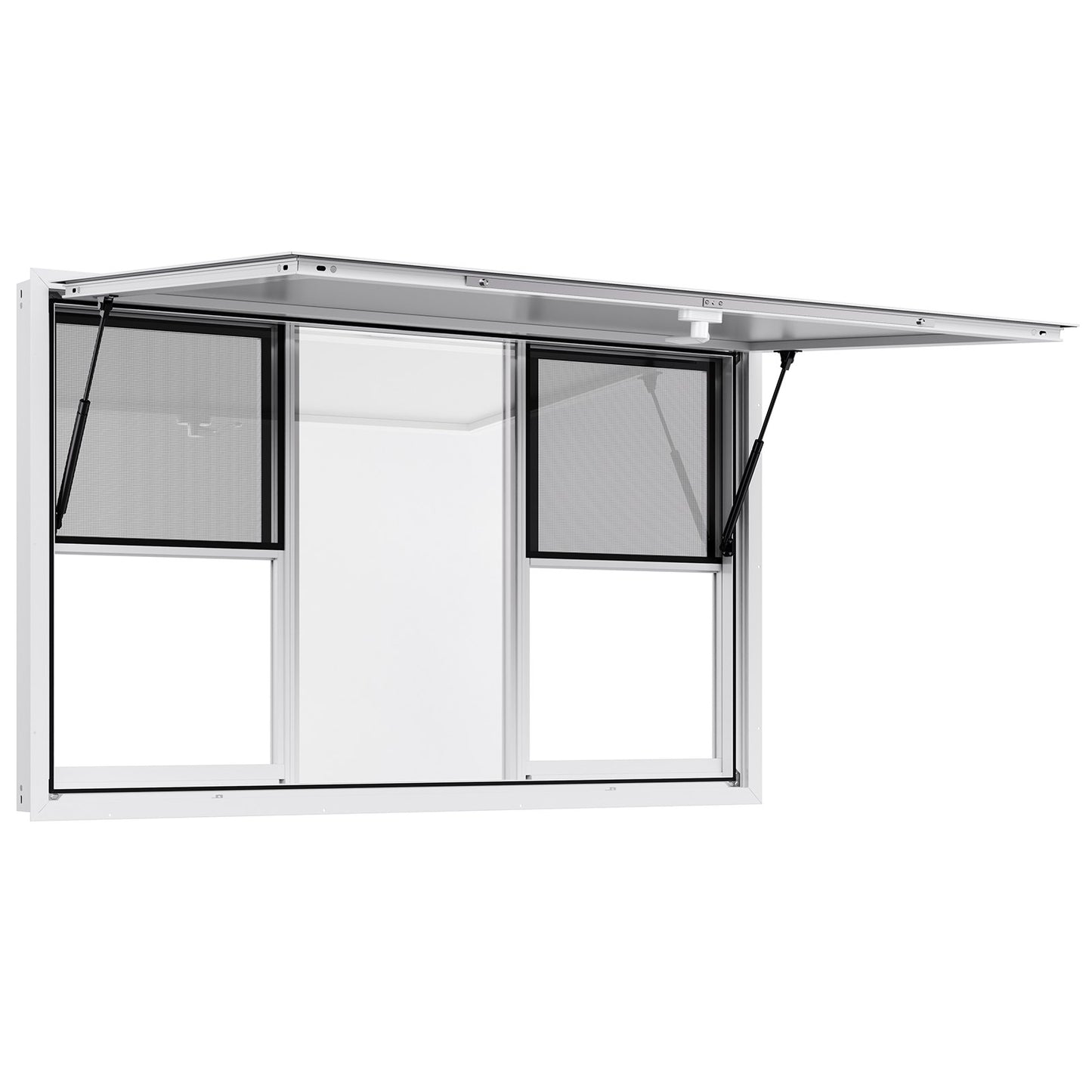 Concession Window 152x92 cm, Aluminum Alloy Service Window for Food Truck, Up to 85 Degrees Stand Serving Window with 6 Sliding Windows, Awning Door, and Drag Hook, for Concession Trailers