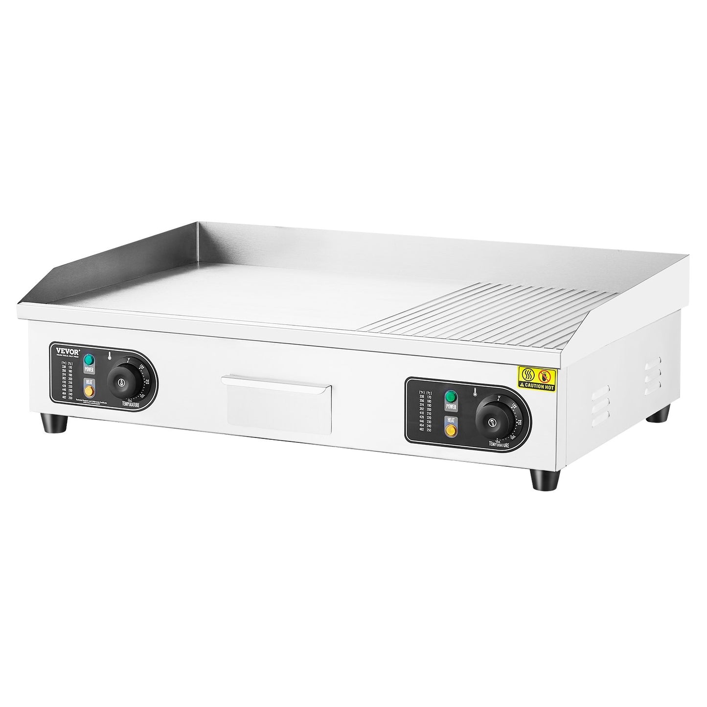 Kommersiell elektrisk stekhäll, 4400W halvplatt grill för bänkskiva, justerbar temperatur 39°C-160°C, 61x38x1,2 cm rostfri stekhäll med 2 spadar och 2 borstar för hemmet eller restaurangen