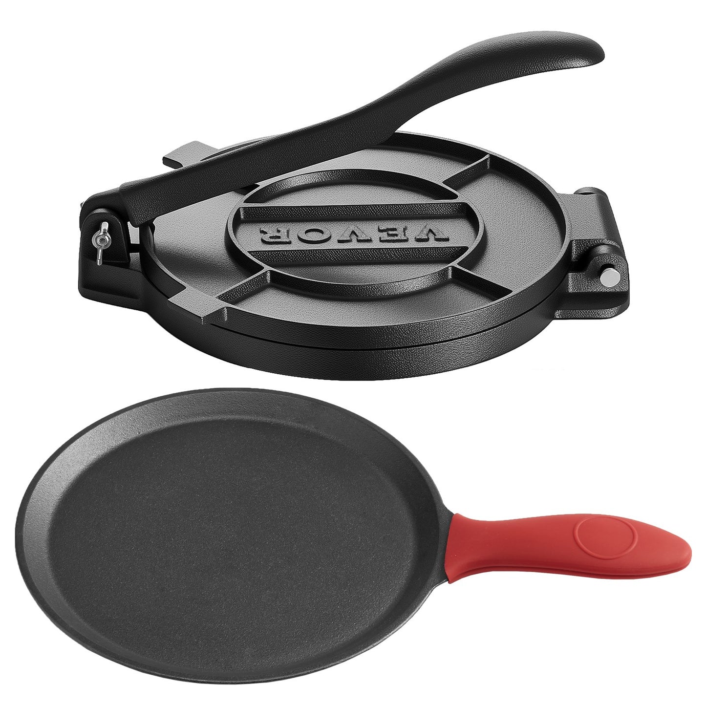 Tortilla Press, 8 Inch Cast Iron Tortilla and Roti Maker, Heavy Duty Tortilladora Press, Pataconera Makers with Handle and 100 Pcs Parchment Paper, Dough Taco Press for Flour Tortilla, Tawa