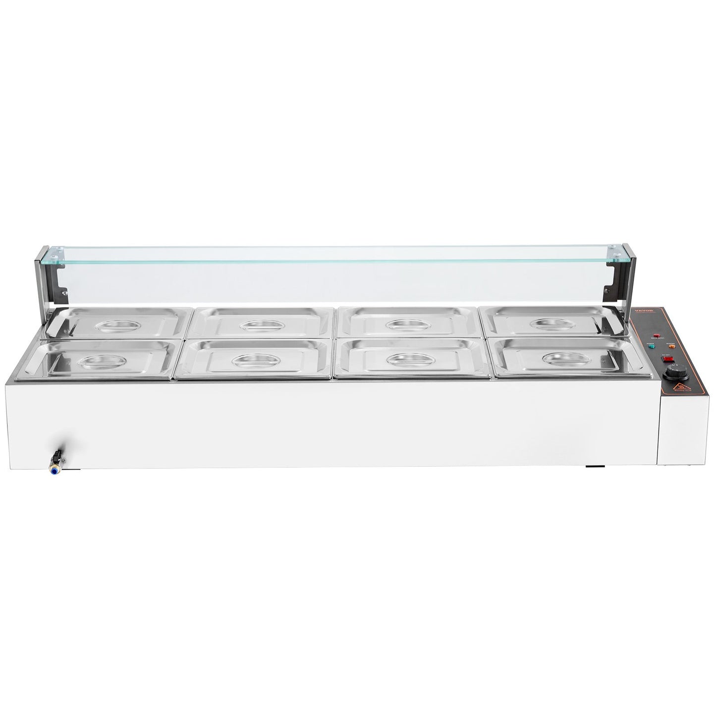 8-Pan Commercial Food Warmer, 8 x 8QT Electric Steam Table with Glass Cover, 1700W Countertop Stainless Steel Buffet Bain Marie 86-185°F Temp Control for Catering, Restaurants, Silver