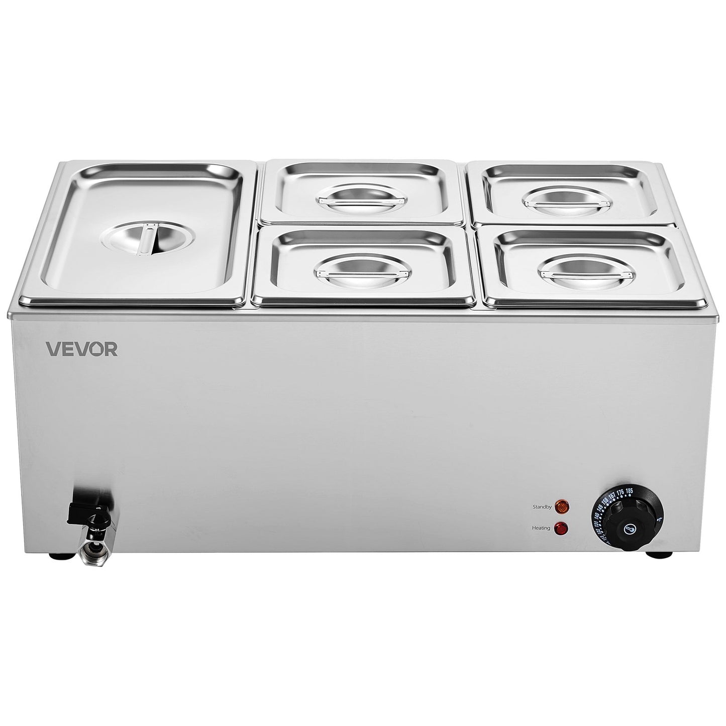Commercial Food Warmer, 5-Pan Electric Steam Table, 1200W Professional Countertop Stainless Steel Buffet Bain Marie with 30-85°C Temp Control for Catering, Buffet, Parties, Restaurants