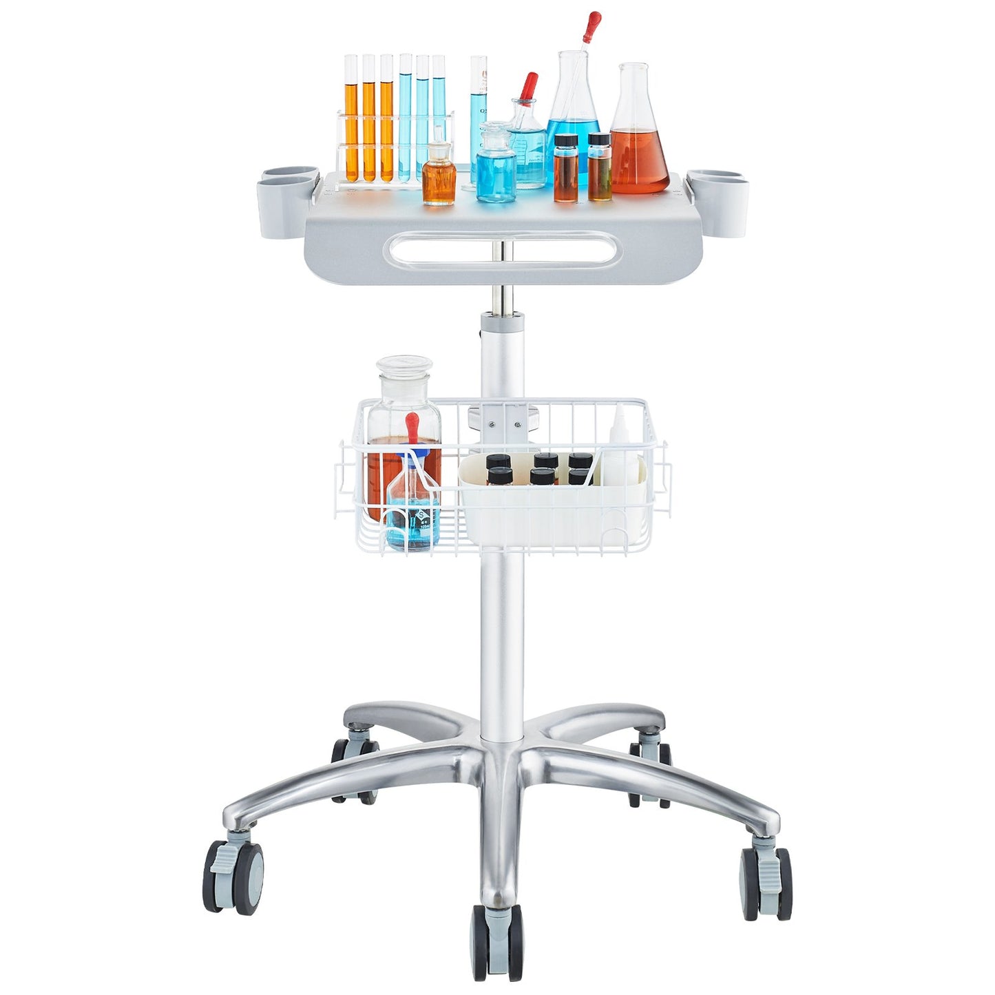 Medical Cart, Salon Cart with Wheels, Mobile Trolley Cart 680-1090 mm Height Adjustable, Metal Salon Stations for Hair Stylist, Rolling Desktop Lab Cart for Clinic, Beauty and Salon