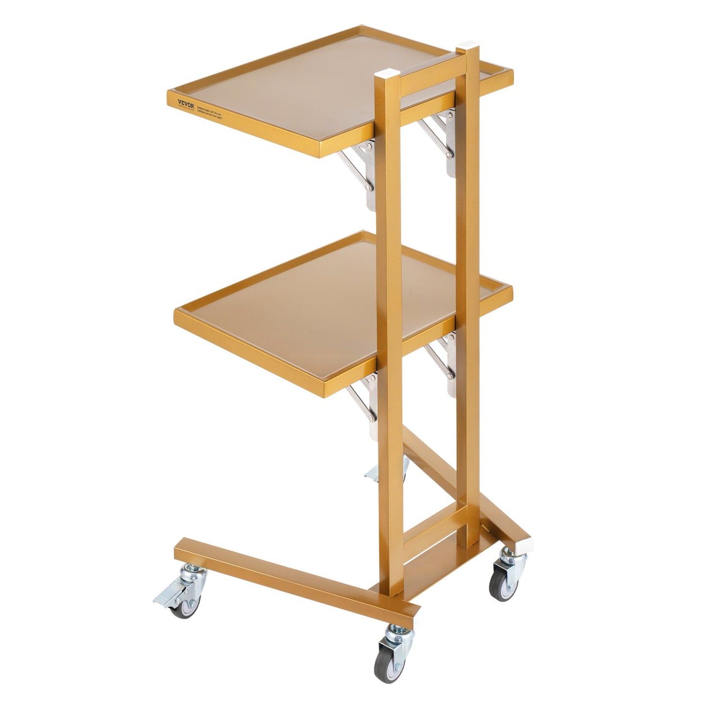 2 Tiers Stainless Steel Lab Carts, Lab Utility Cart with 2 Trays, Mobile Medical Cart with 4 Silent Wheels, Lab Rolling Cart for Lab, Clinic, Hospital, Salon, Golden