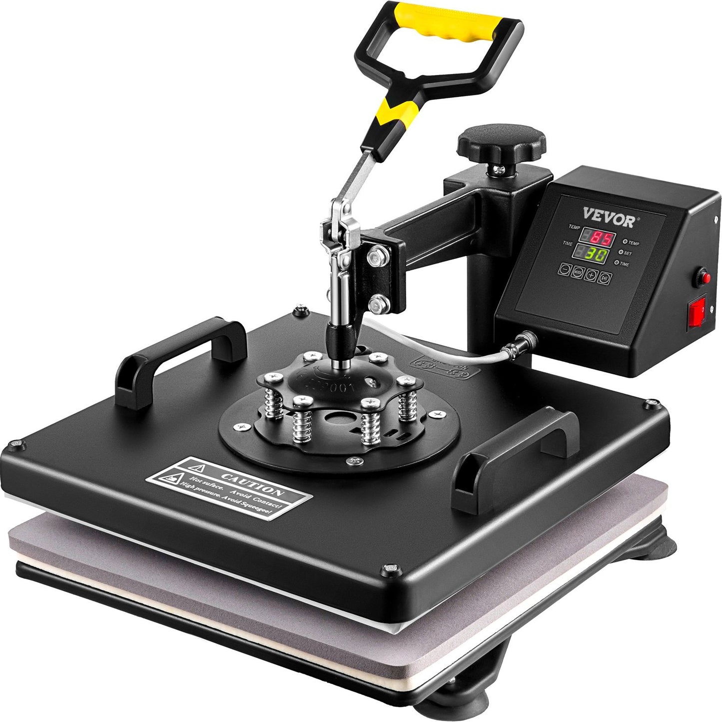 VEVR värmepress, 15 x 15 tum, 5-i-1 kombinerad svängbar T-shirt sublimeringstransferskrivare med teflonbeläggning, tillbehör till mugg/hatt/tallrik ingår, ETL/FCC-certifierad, svart