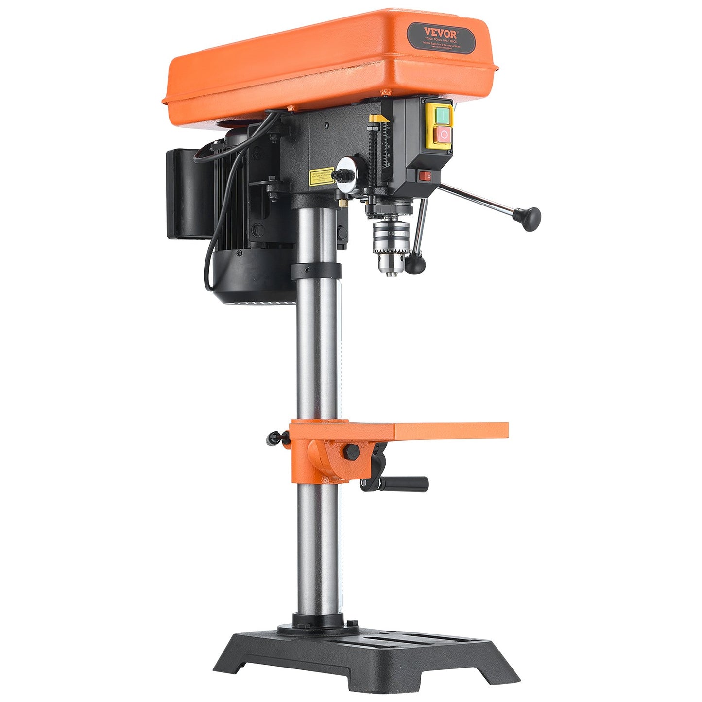 254 mm Benchtop Drill Press, 550W Induction Motor, Tabletop Drilling Machine with 550 / 950 / 1500 / 2000 / 2500 RPM Adjustable Speed, 0-45° Tilting Worktable, X-Ray Positioning, for Wood Metal