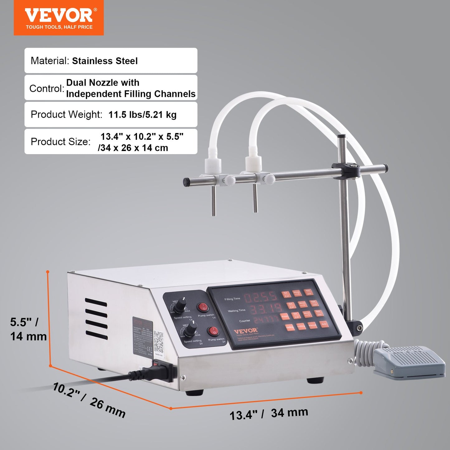 Liquid Filling Machine, 30-4000ml Filling Capacity, Automatic Bottle Filler Machine Bottling Machine Digital Control for Milk, Water, Wine, Beverage, Soy Sauce, Vinegar, Alcohol (Double Nozzle)