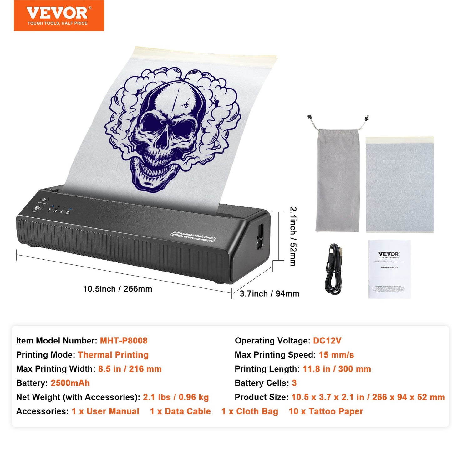 Tattoo Transfer Stencil Printer, Wireless Bluetooth Tattoo Stencil Printer Machine with 10Pcs Transfer Paper and Cloth Bag, Portable Tattoo Printer for Android and iOS Phone, iPad and PC