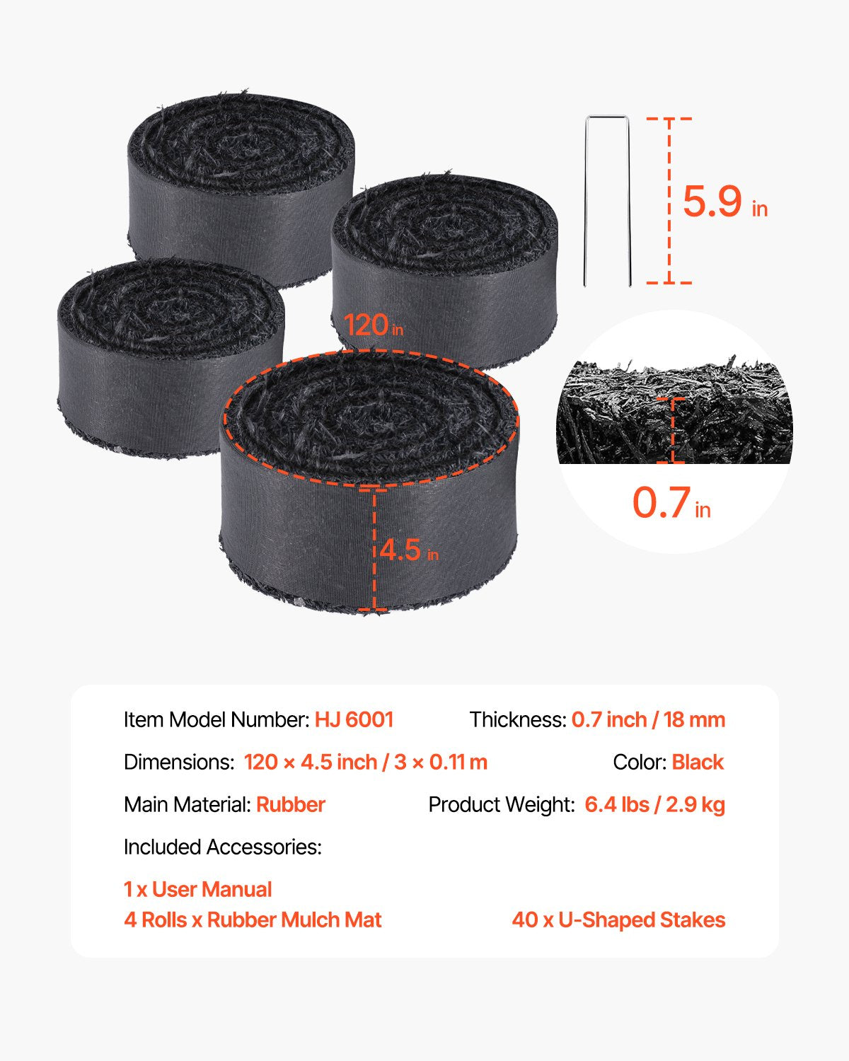 Rubber Mulch for Landscaping, 4 Rolls Recycled Rubber Mulch Mat 120 x 4.5 in, Permanent Rubber Pathway, Natural-Looking Black Mulch Garden Edging for Plants, Vegetables & Flower Garden Barrier