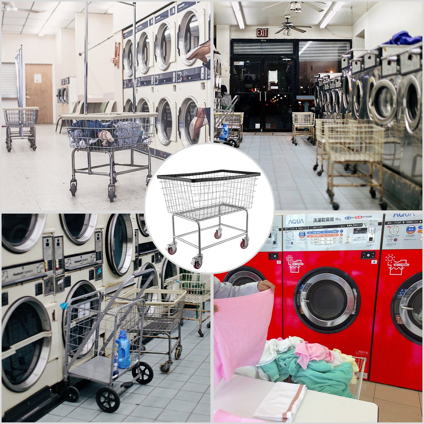 Wire Laundry Cart, 4.5 Bushel Wire Laundry Basket with Wheels, 35\'\'x15.7\'\'x22\'\' Commercial Wire Laundry Basket Cart, Steel Frame with Chrome Finish, 5\'\' Casters, Wire Basket Cart for Lau