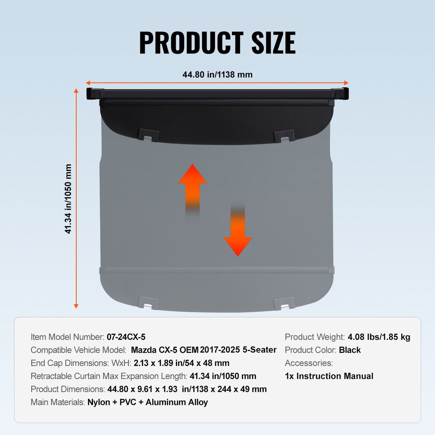 Infällbart lastskydd för Mazda, uppgraderat vattentätt bagageskydd säkerhetsskydd för Mazda CX-5 2017-2025 5-sits, UV-resistent bagagerumsskydd bak, aluminiumlegering och PVC-lädertextur